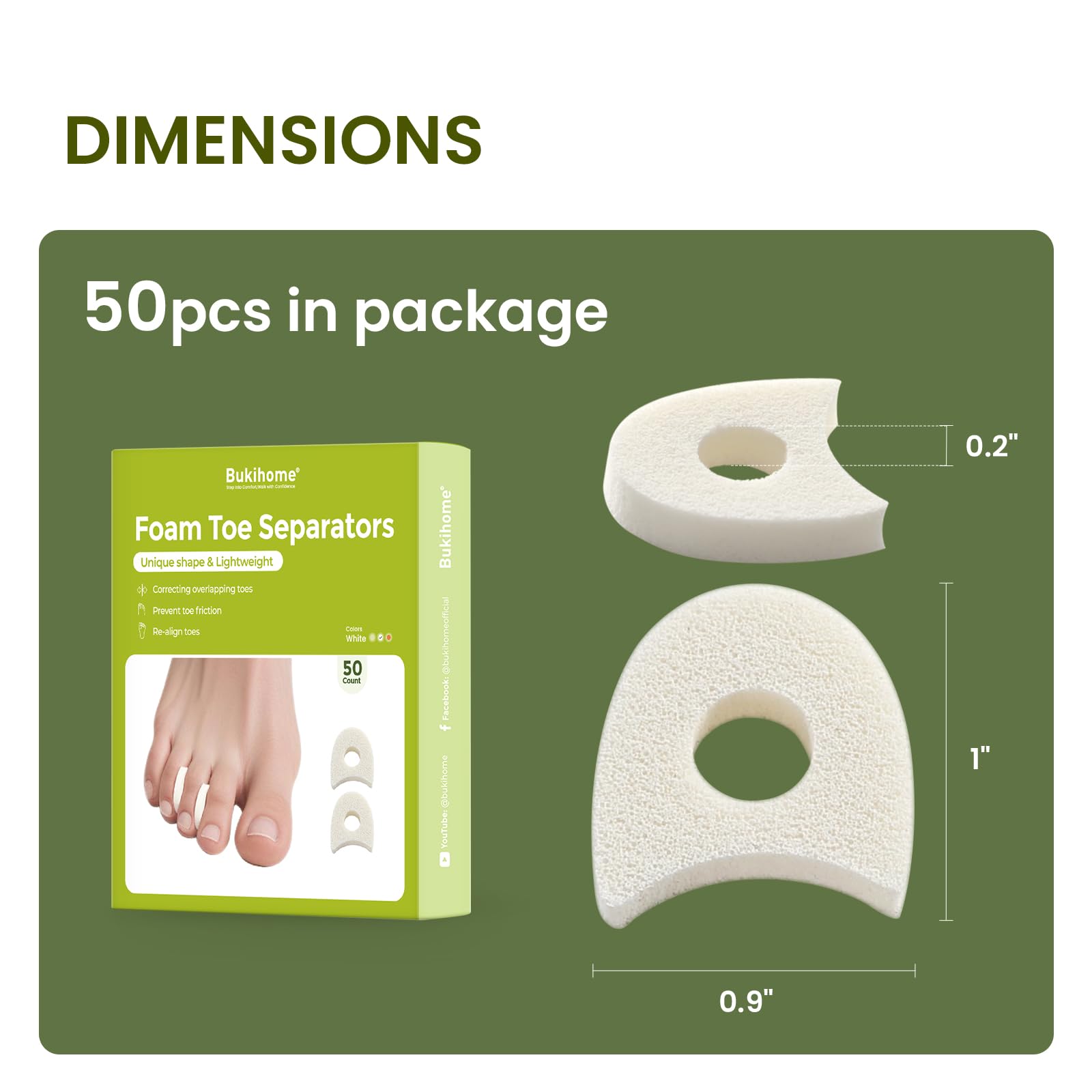 Close up of Bukihome foam toe spacers for overlapping toes