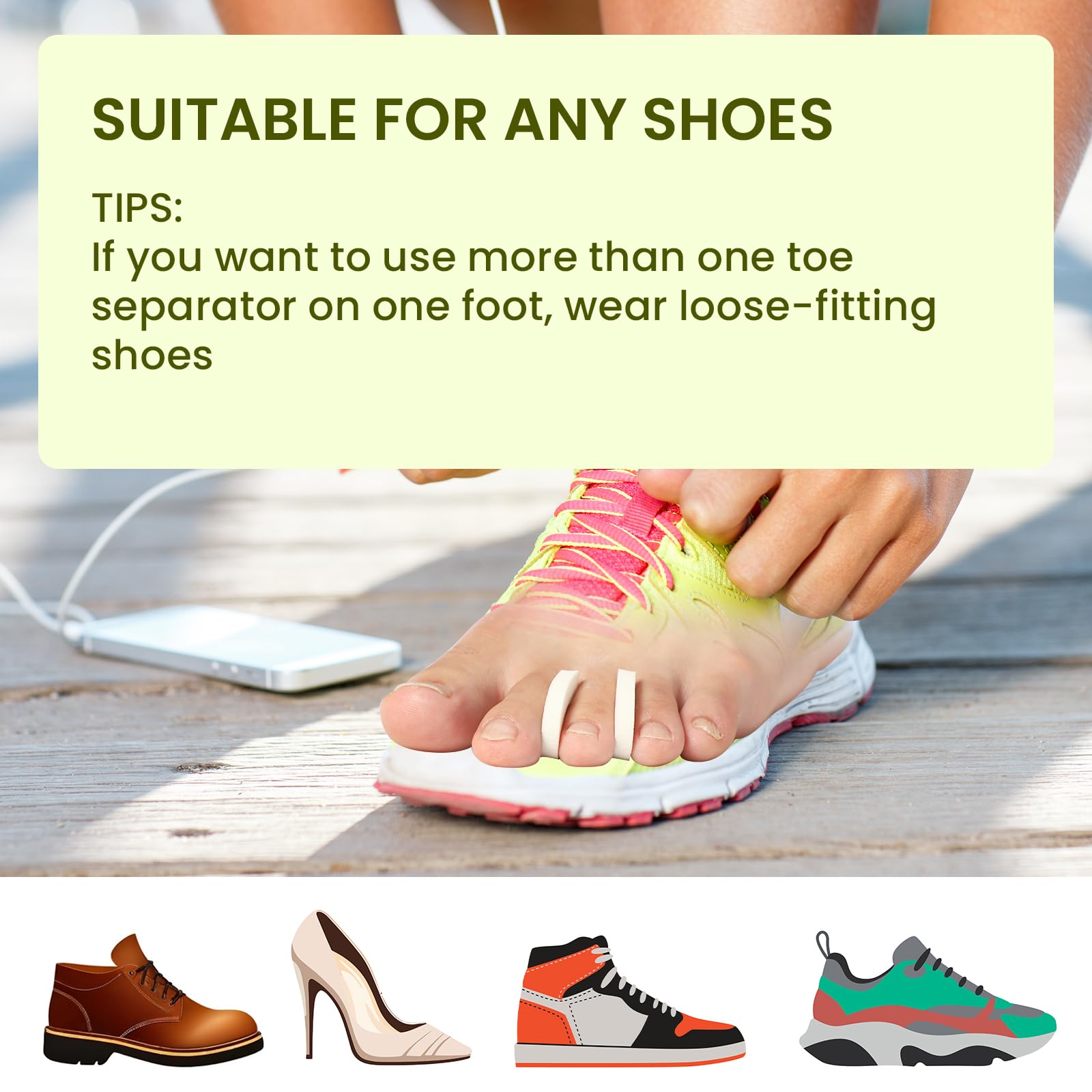 Top view of Bukihome 50 pack foam toe cushions