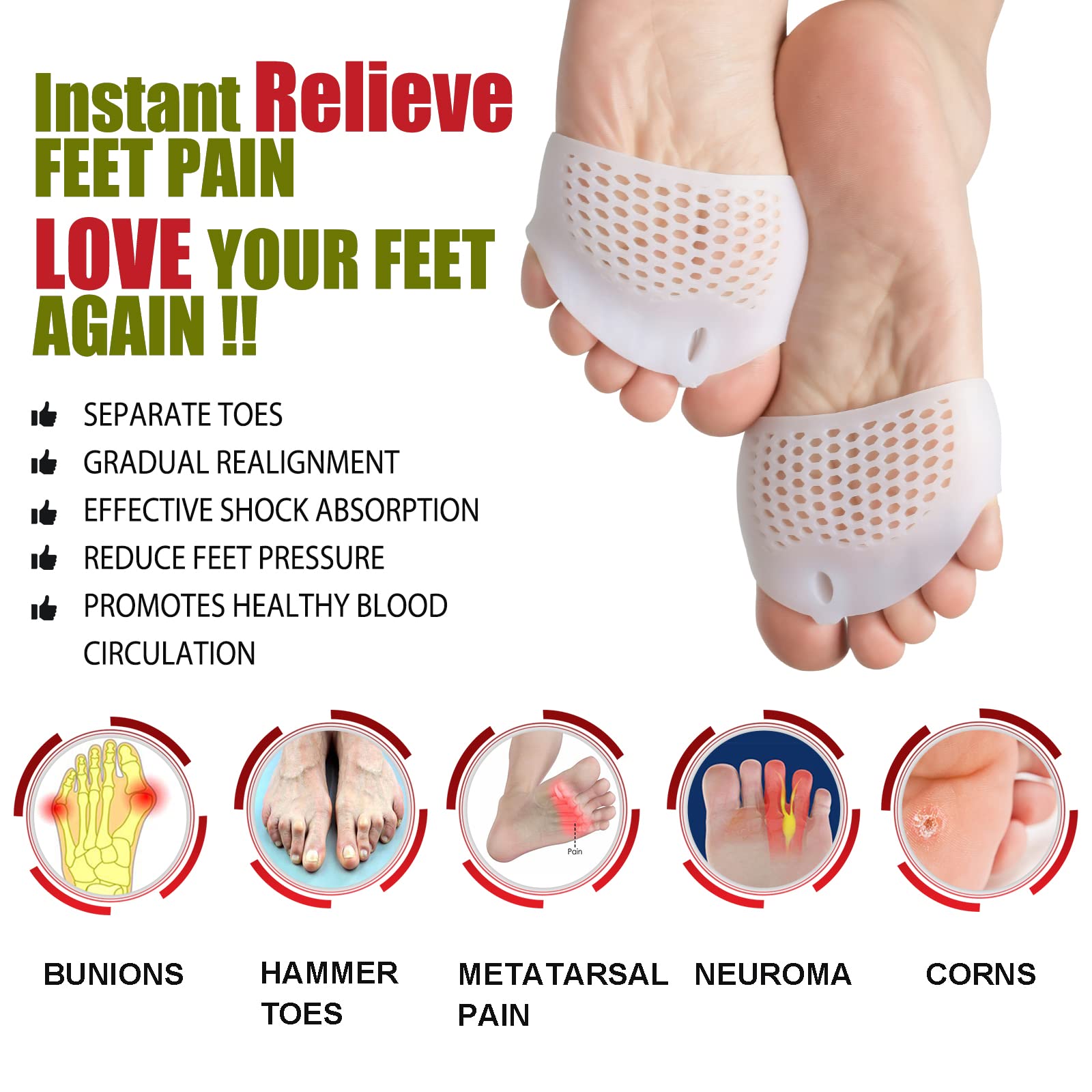 Person wearing toe separators inside athletic shoes
