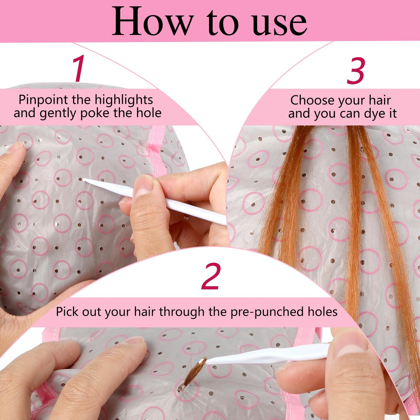 Pink blue and purple hair highlighting caps for salon use