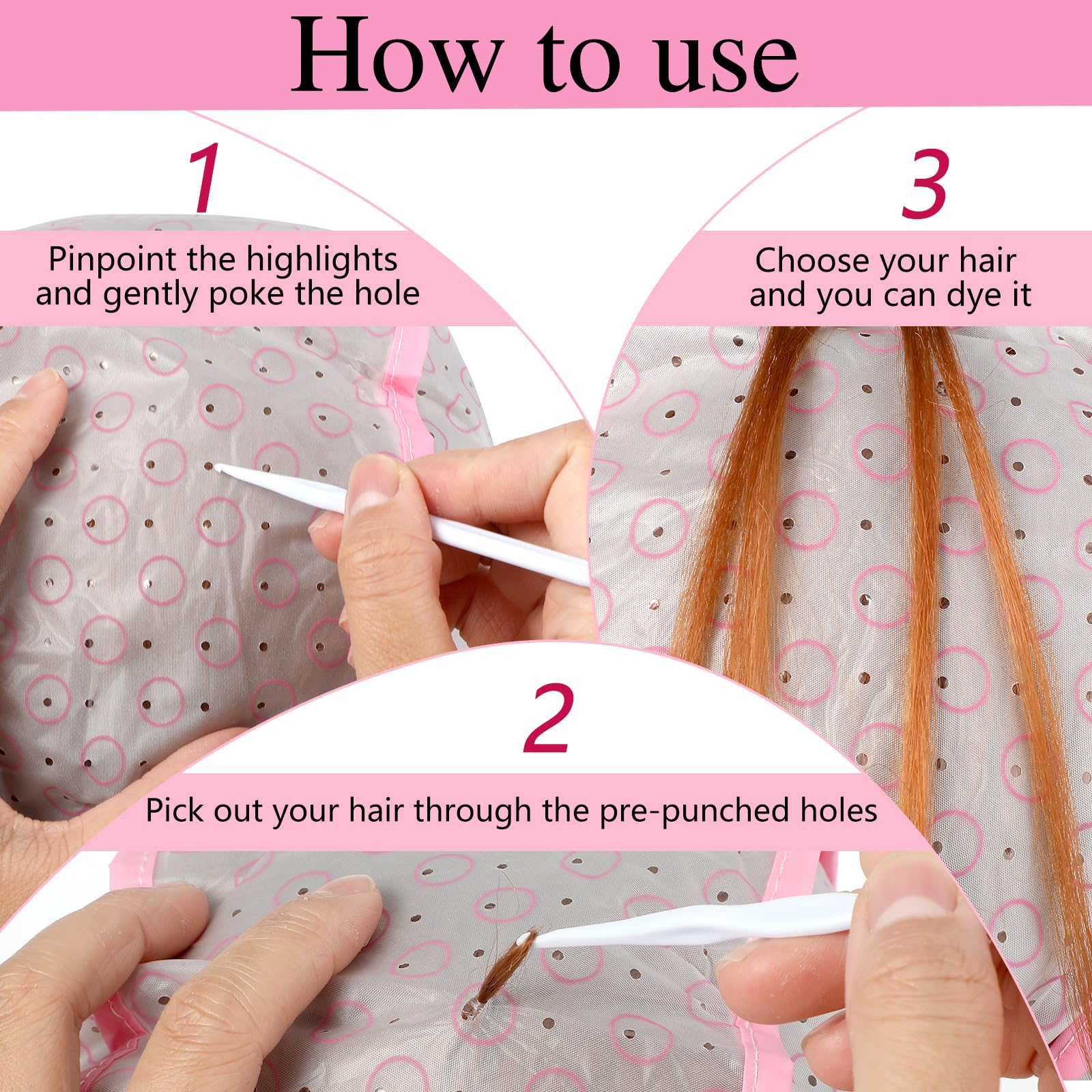 Pink blue and purple hair highlighting caps for salon use