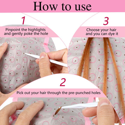 Pink blue and purple hair highlighting caps for salon use