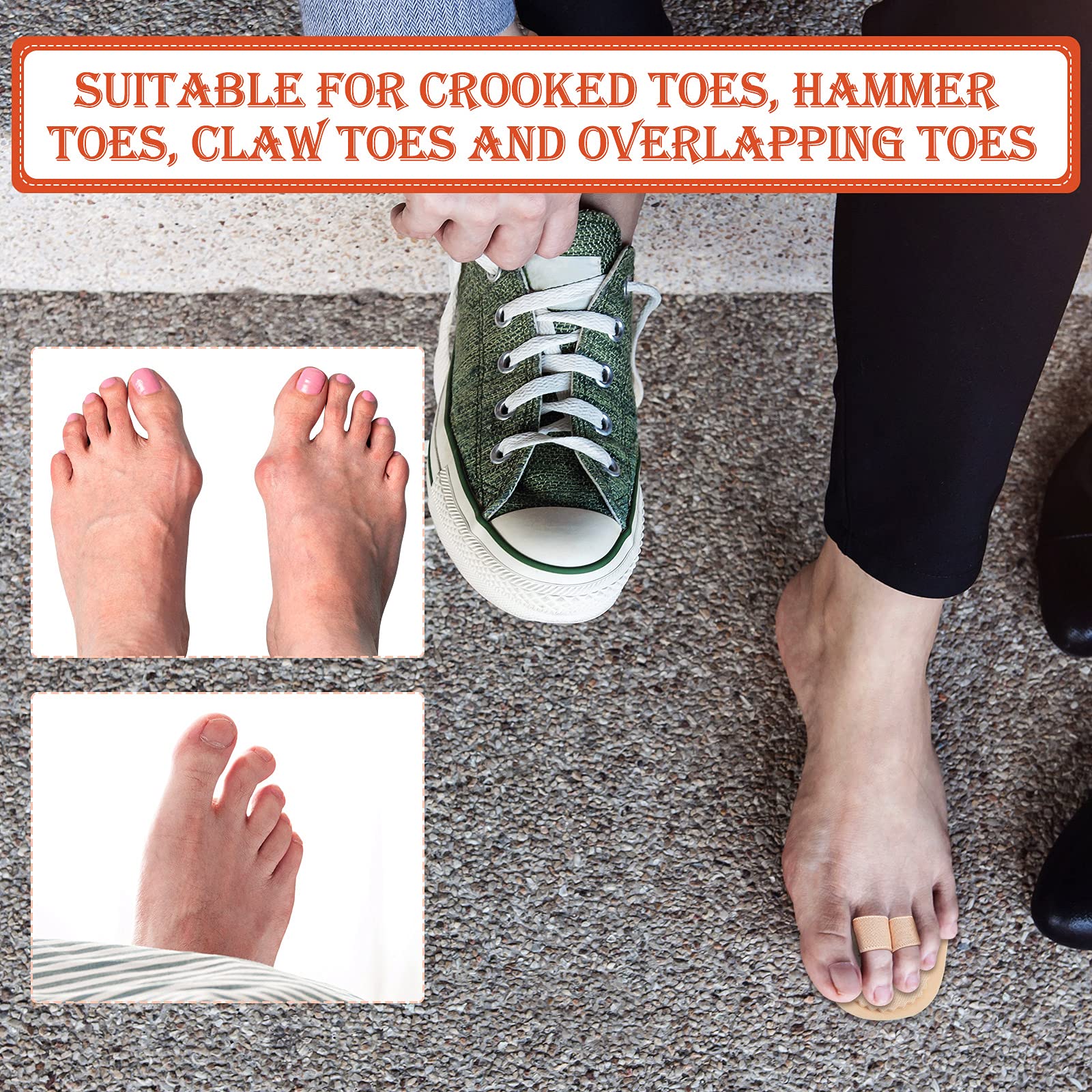 Close up of flexible toe straightener for left or right foot