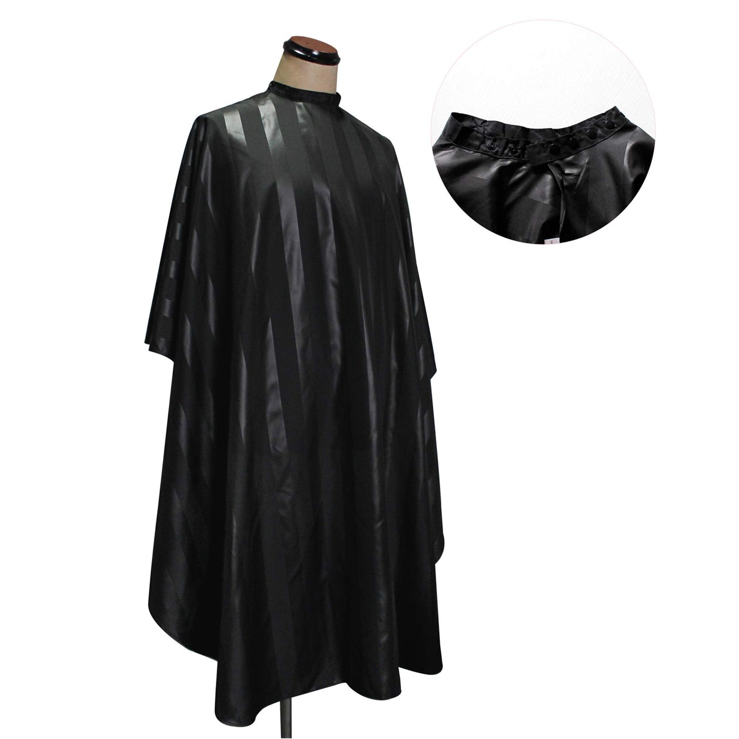 Smarthair barber cape showing adjustable snap button closure