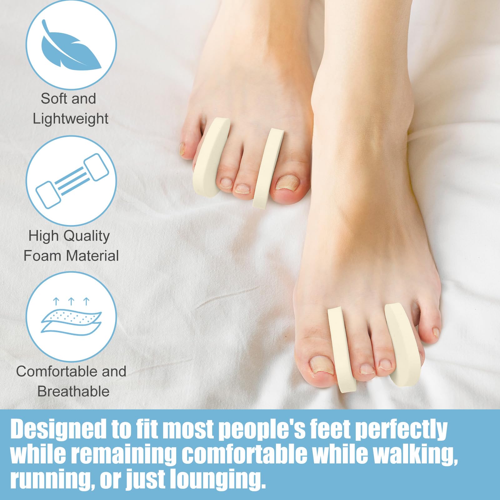 Unisex foam toe spacers for overlapping toes