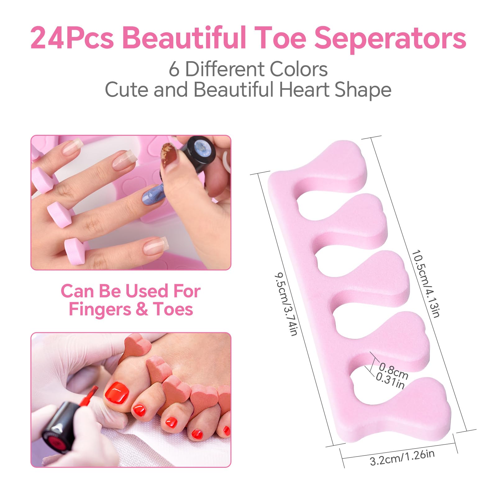 Person using heart shaped toe spacers for nail polish