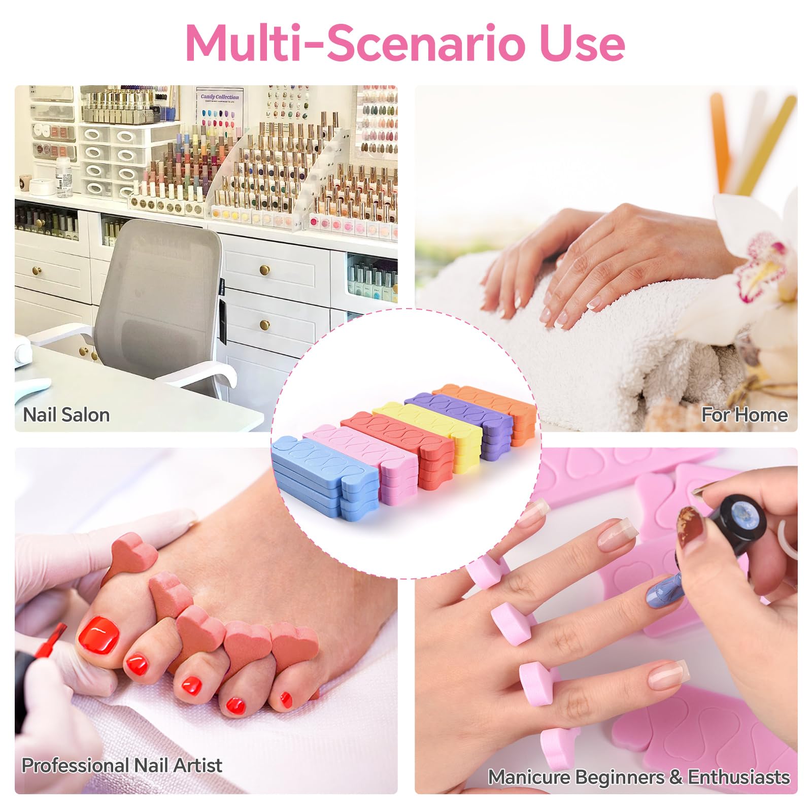 Close up of soft foam toe dividers for manicure