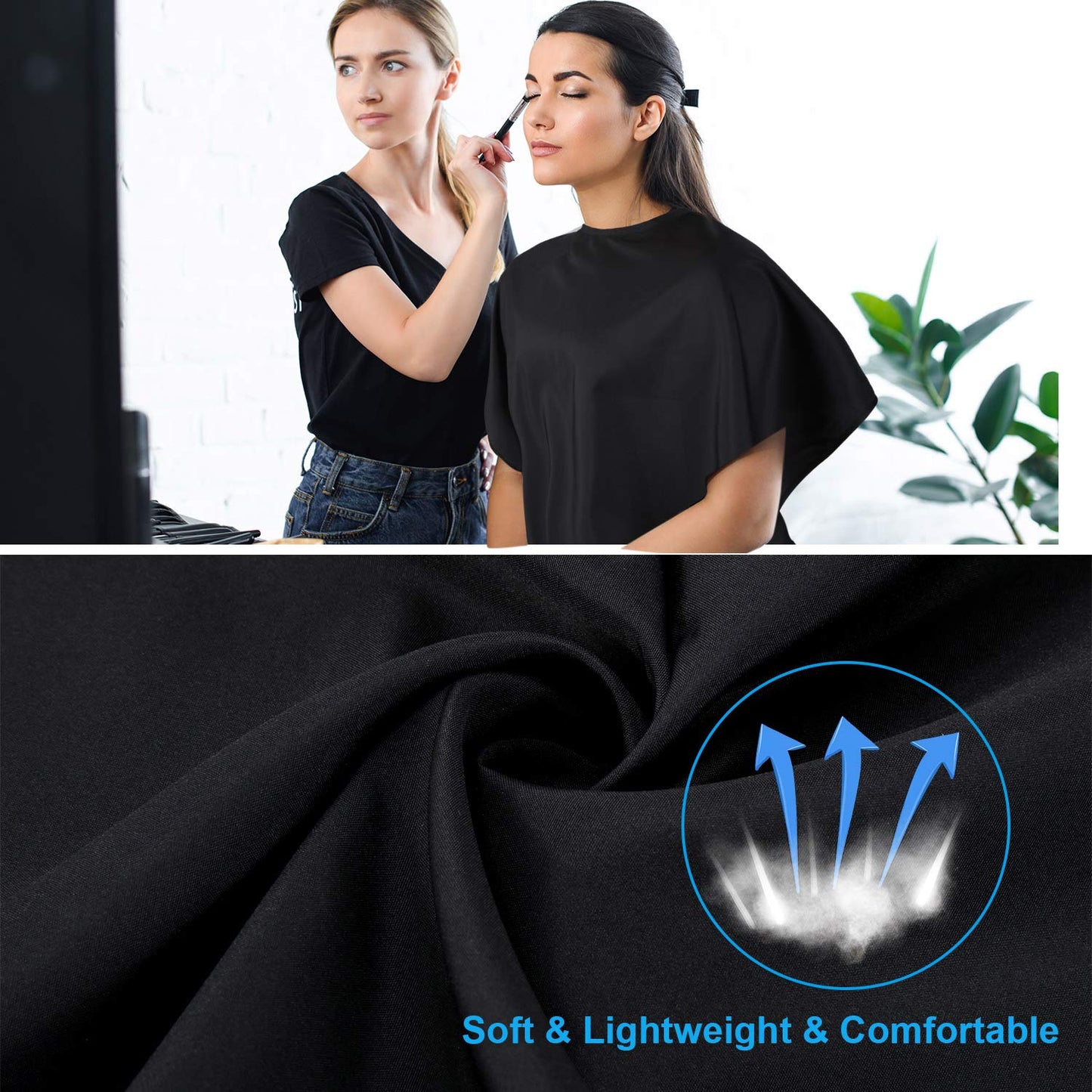 Professional makeup artist wearing Syhood waterproof salon bib
