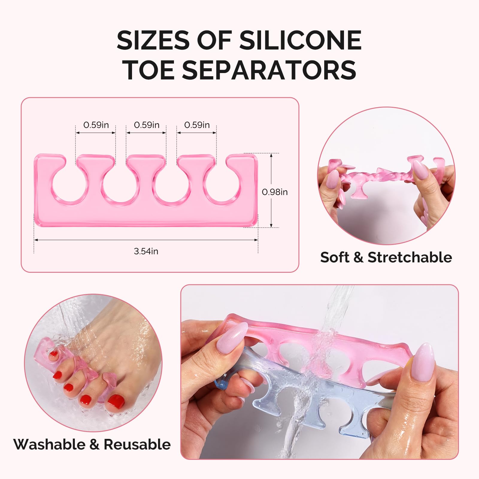 Close up of soft flexible silicone toe spacers