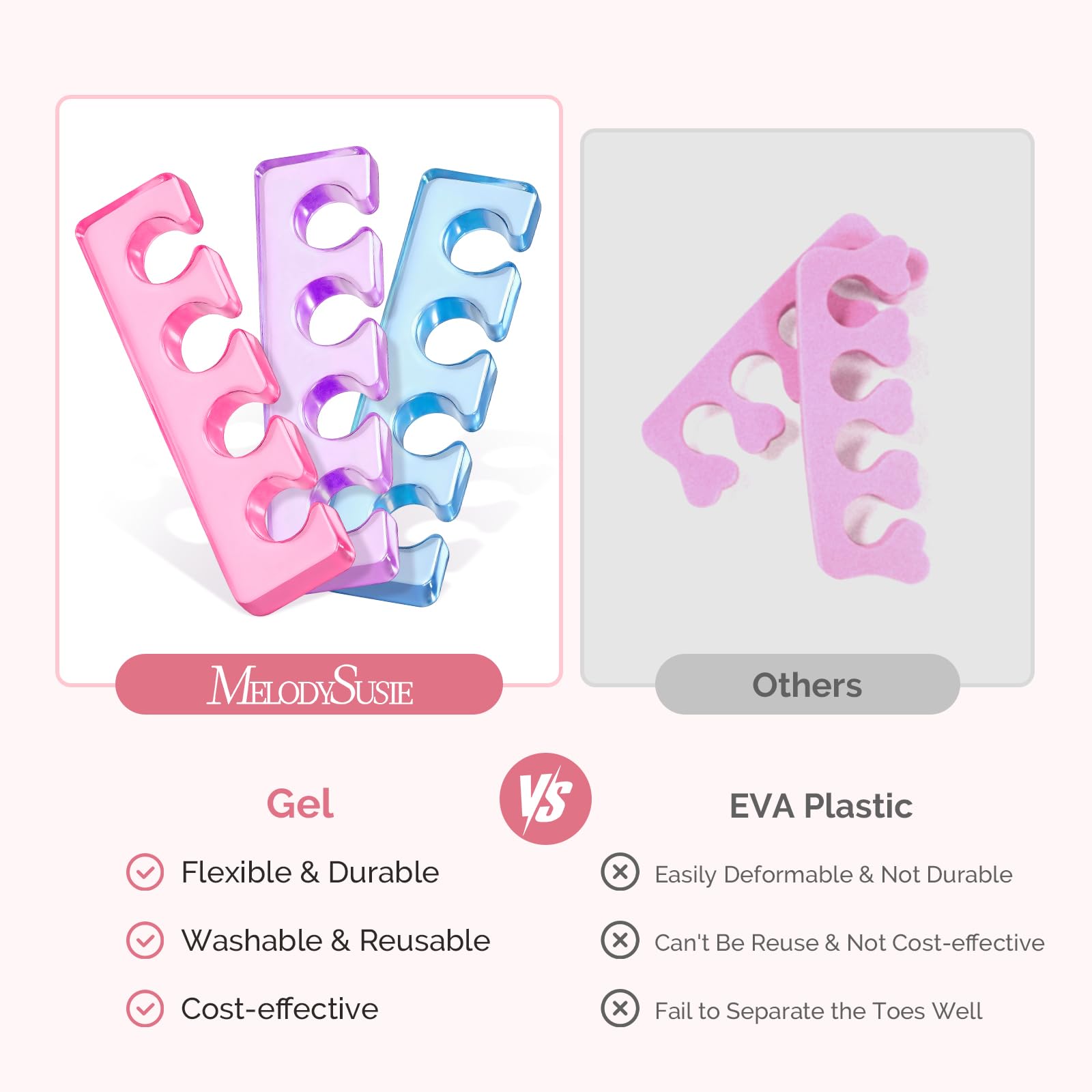 Washable silicone toe separators for professional nail art