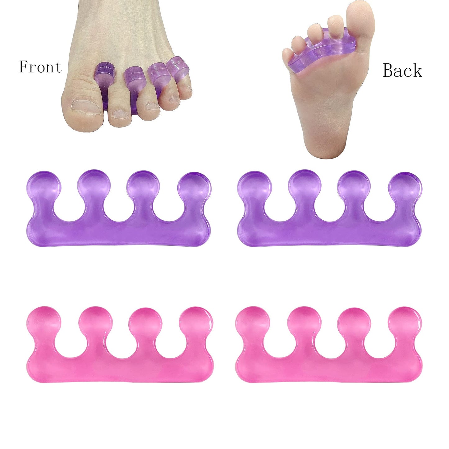 Soft silicone toe spacers separating toes for nail polish