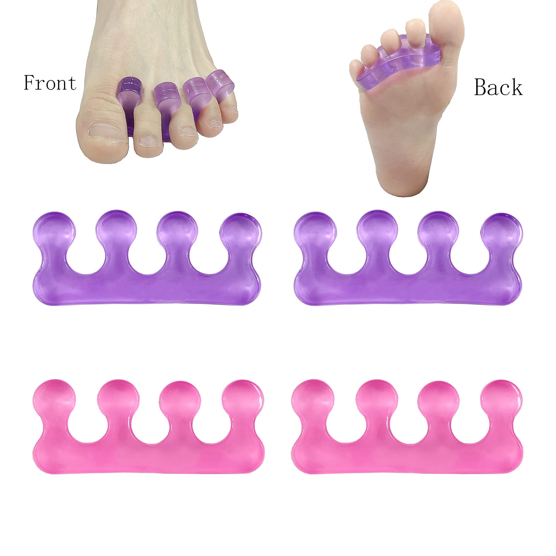 Soft silicone toe spacers separating toes for nail polish