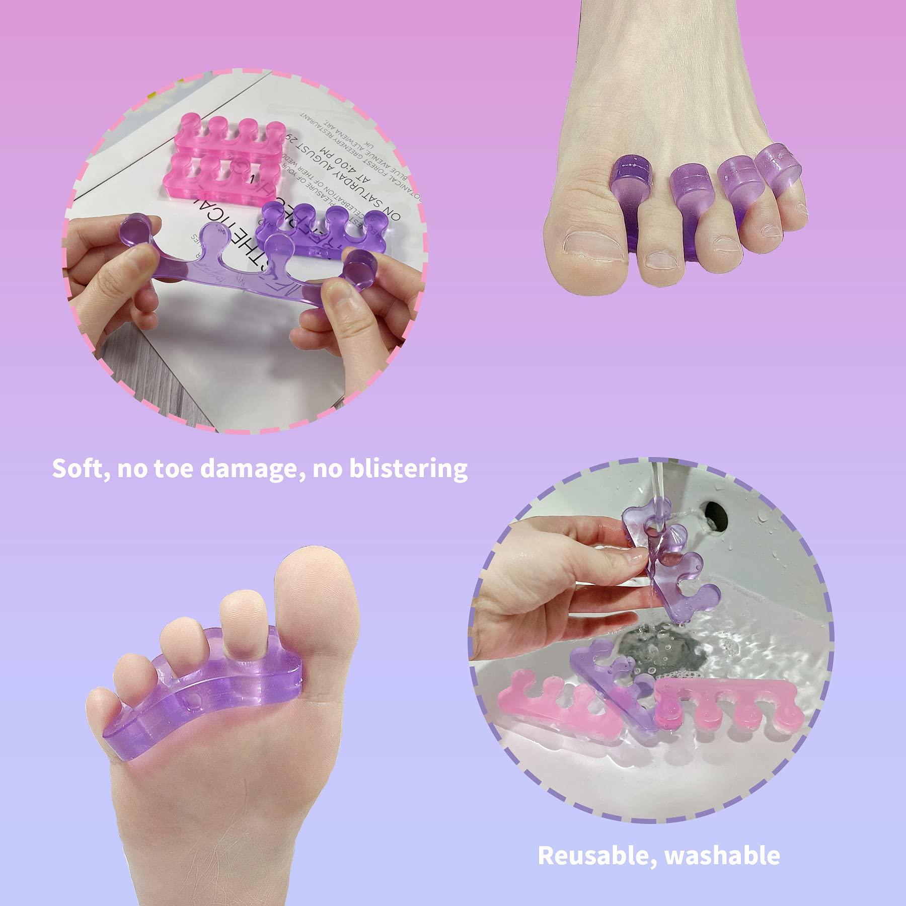 Pedicure tools set including four soft gel toe separators
