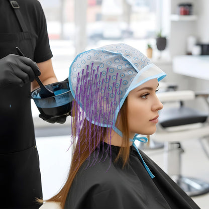 Top view of JFFX blue hair highlight cap for home use