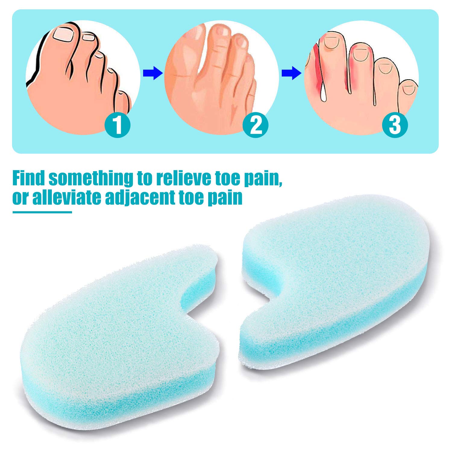 Close up of 3-layer foam toe separators