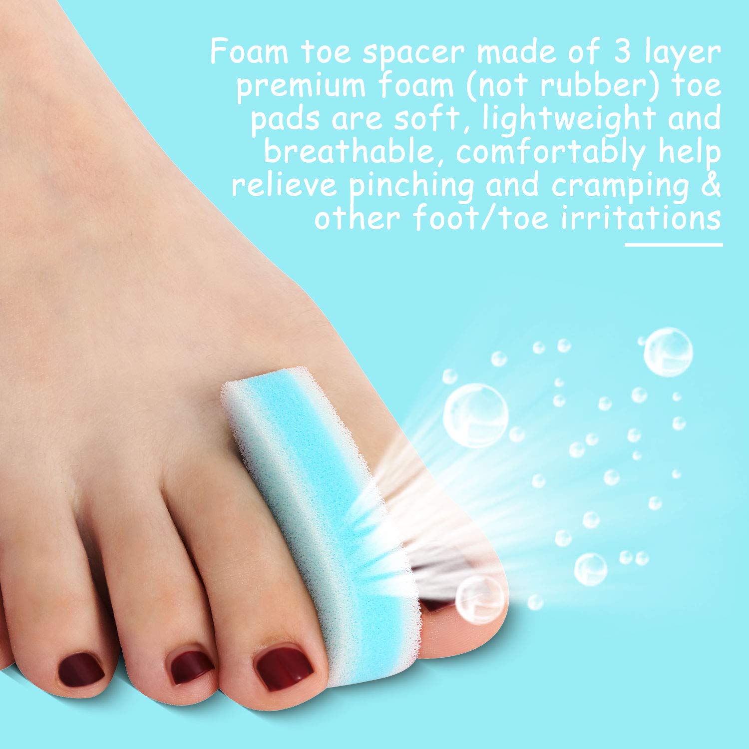 Blue foam toe spacers for overlapping toes relief