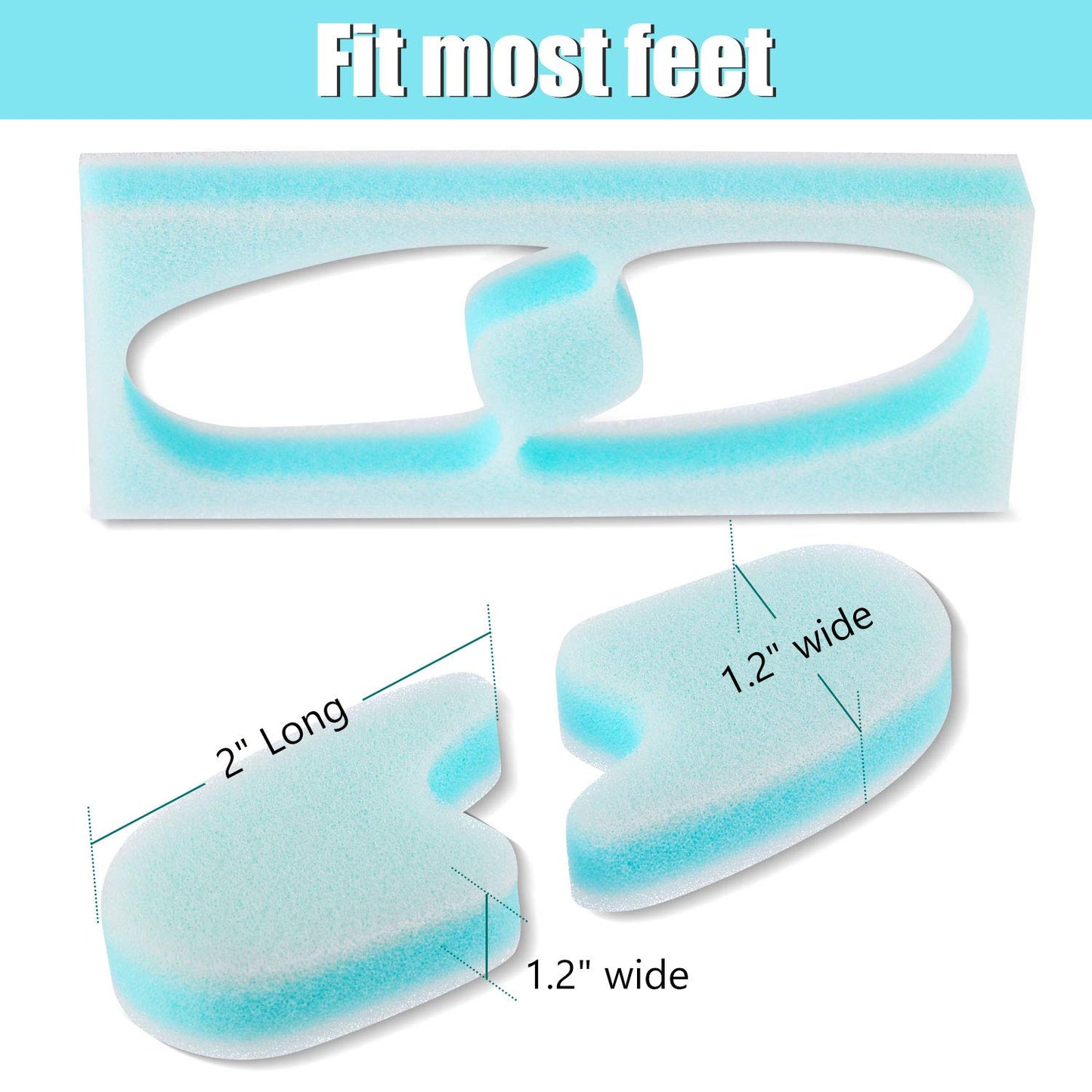 Top view of foam toe stretchers in packaging
