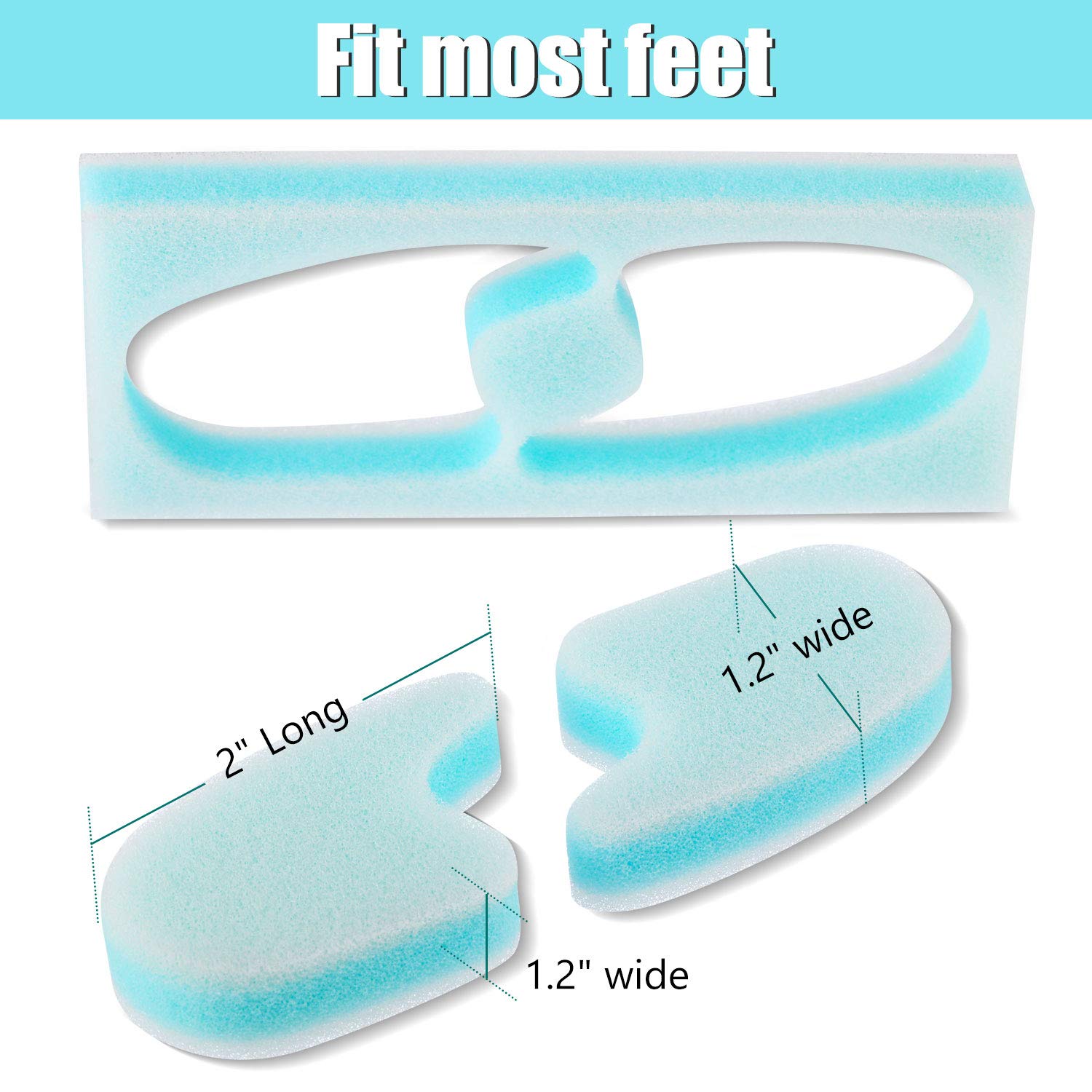 Top view of foam toe stretchers in packaging