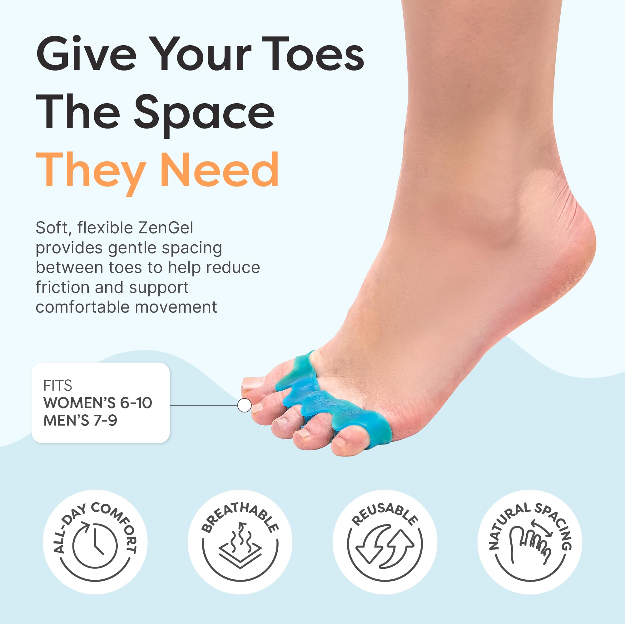 ZenToes gel separators showing medical grade silicone texture