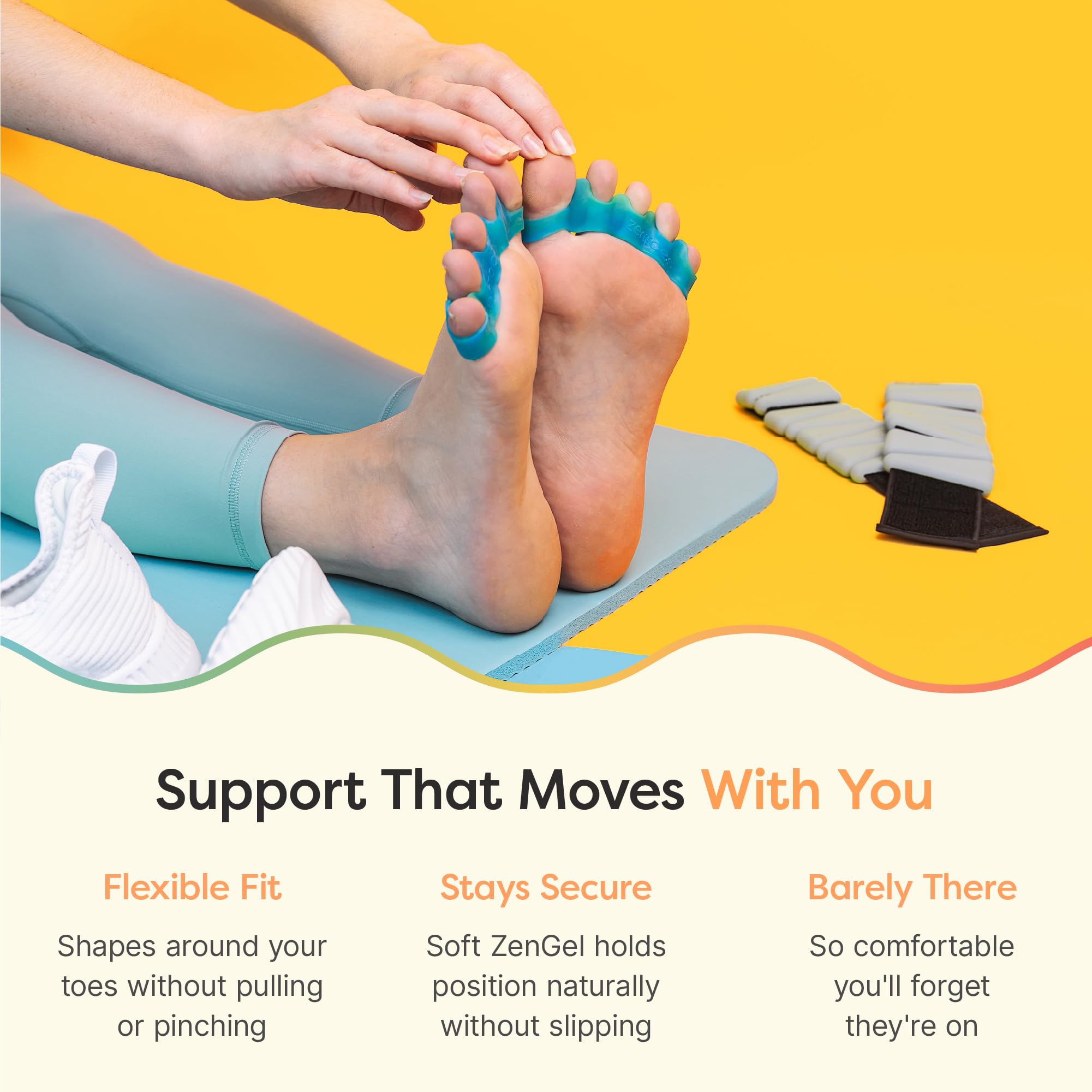 ZenToes toe straightener worn on foot for demonstration