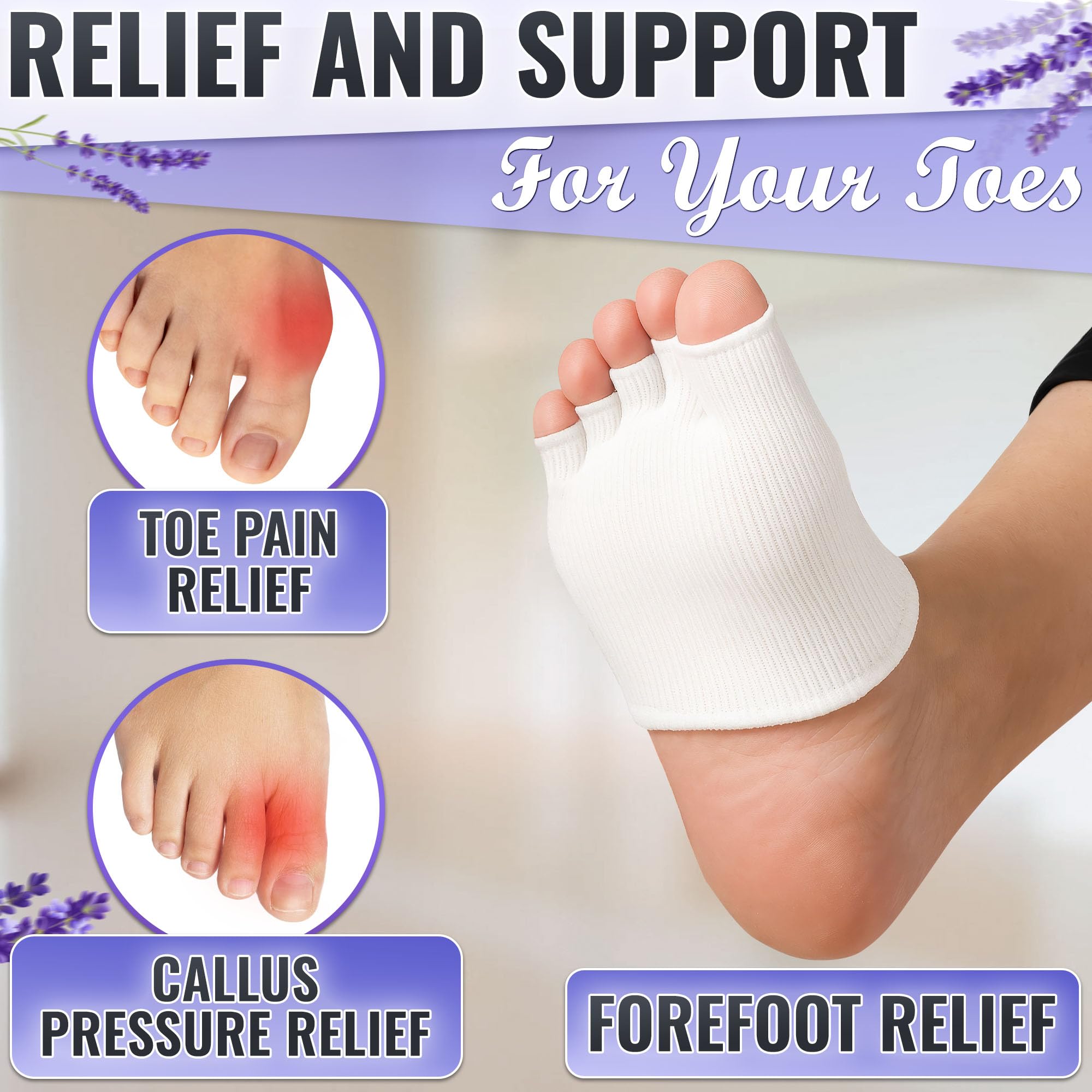 Top view of white cotton toe separator socks for pedicure