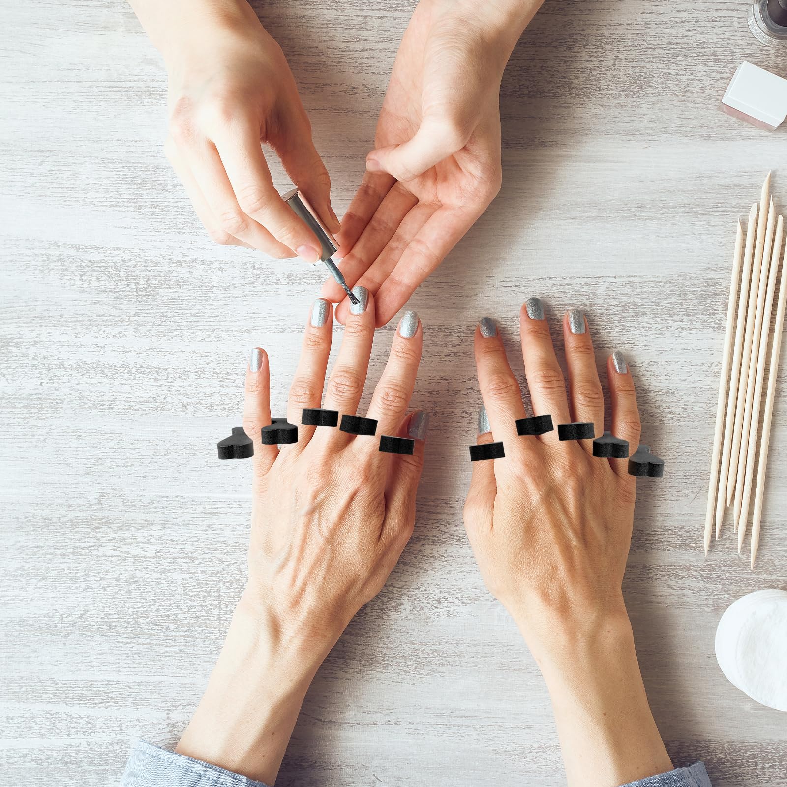 Close up of soft foam toe separators for nail polish