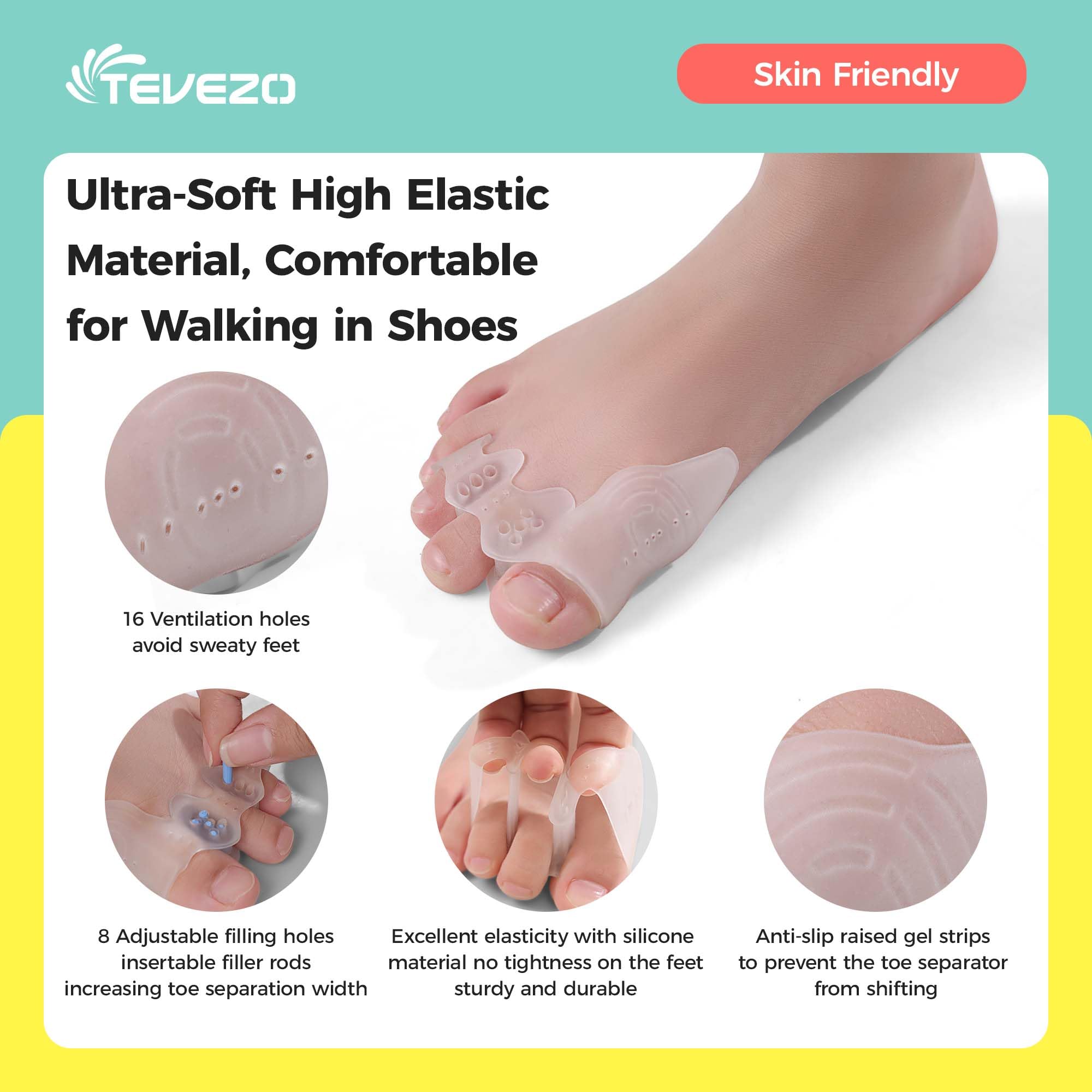 Close up of Tevezo pediatric toe spacers showing soft material