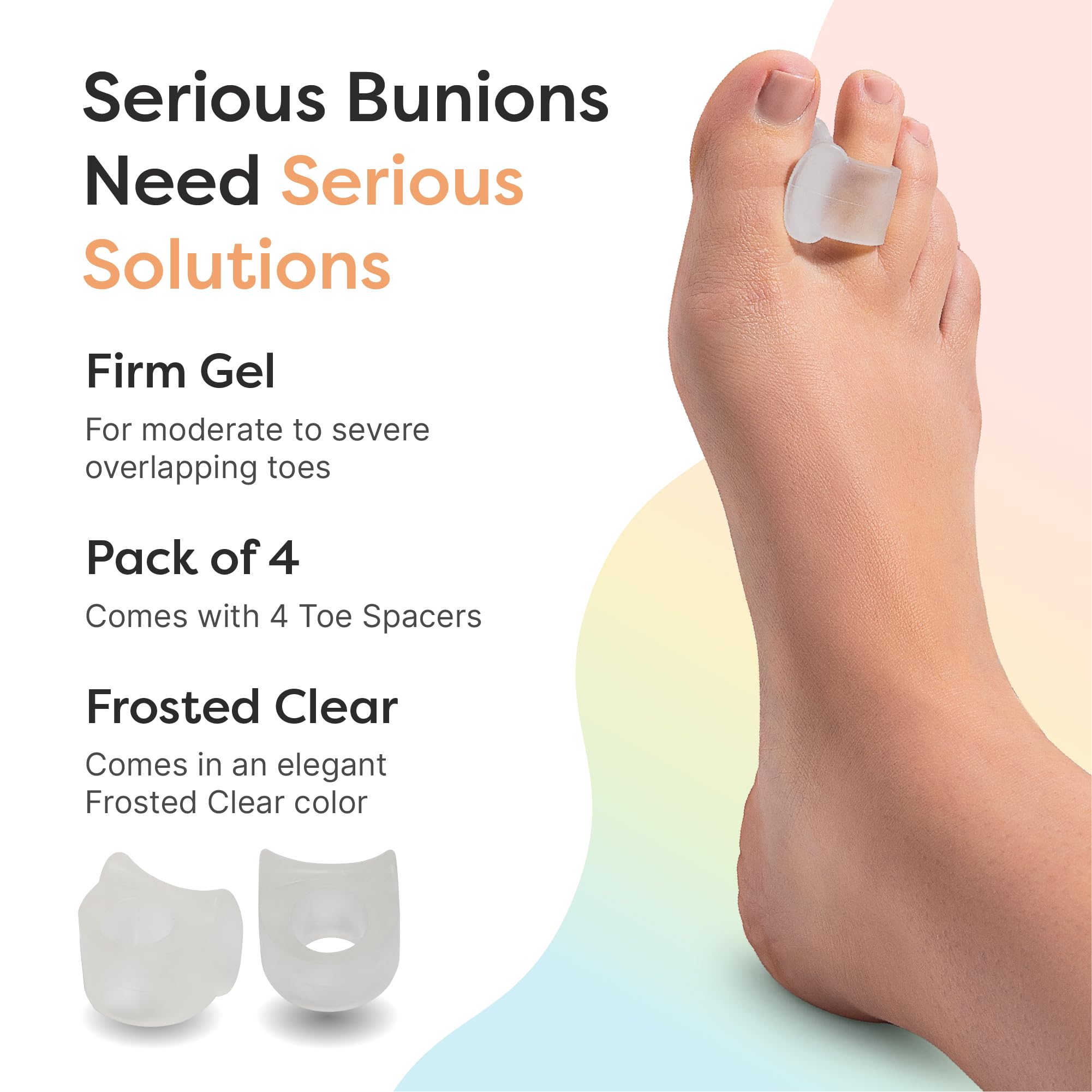 Clear silicone gel toe separators for overlapping toes