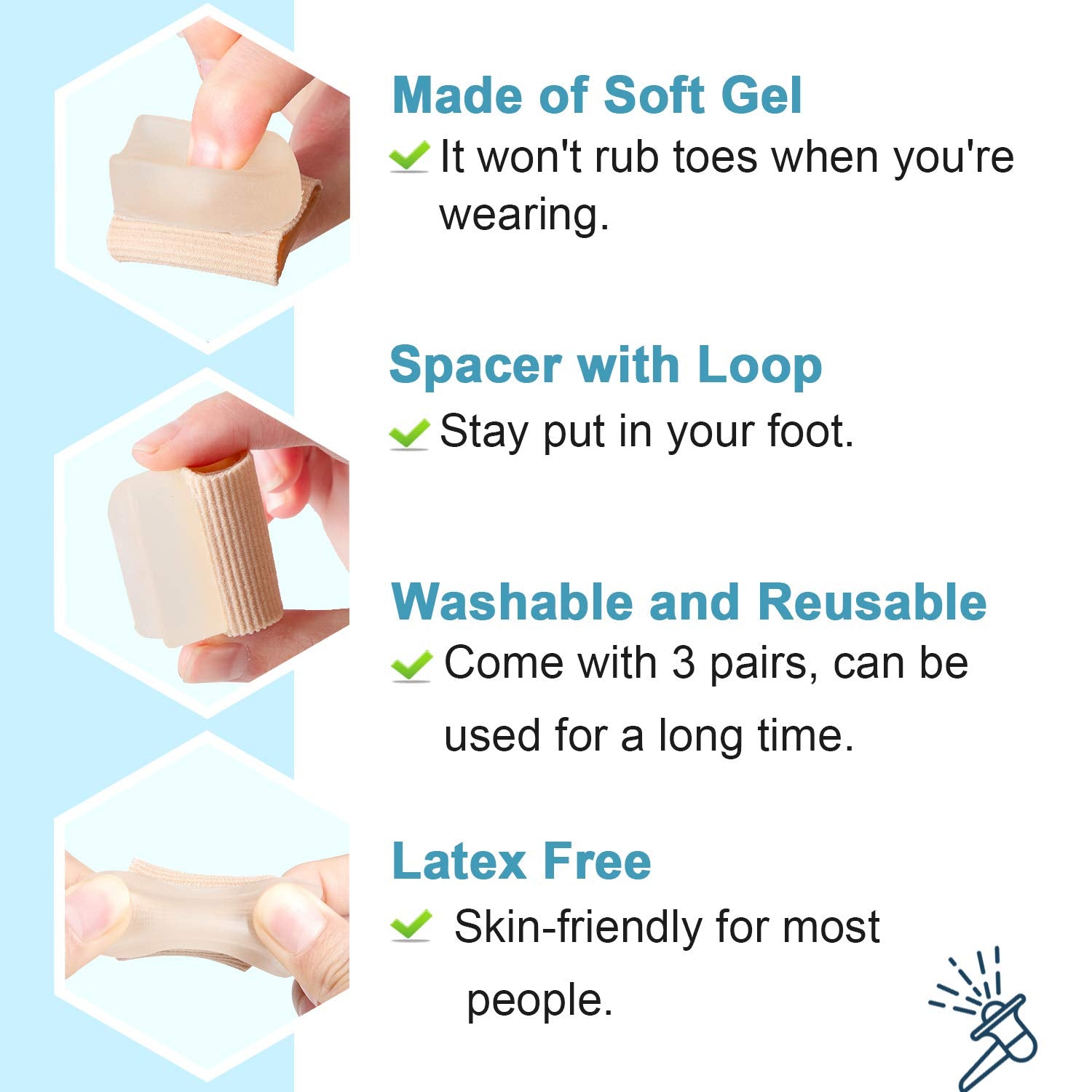 Soft silicone gel toe separator for hallux valgus