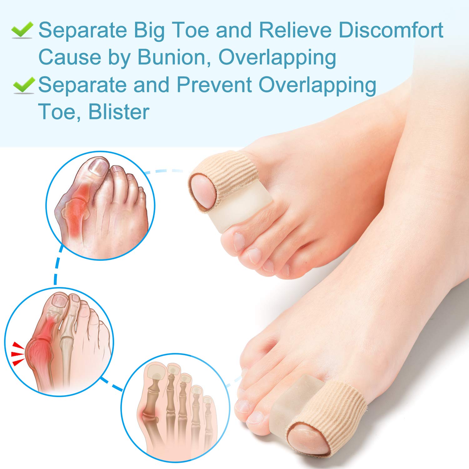 Close up of 0.6 inch thick gel toe spacer