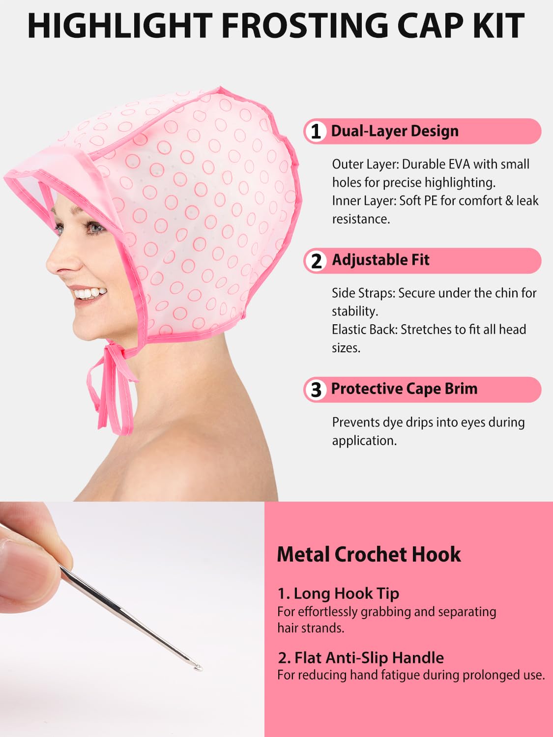 Yoovr highlighting cap with metal hook for hair