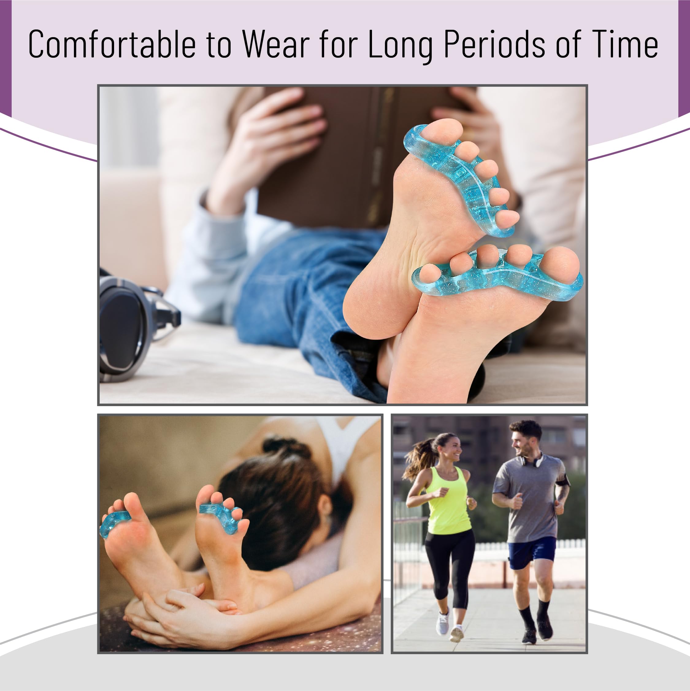 Comfortable silicone toe straightener on foot