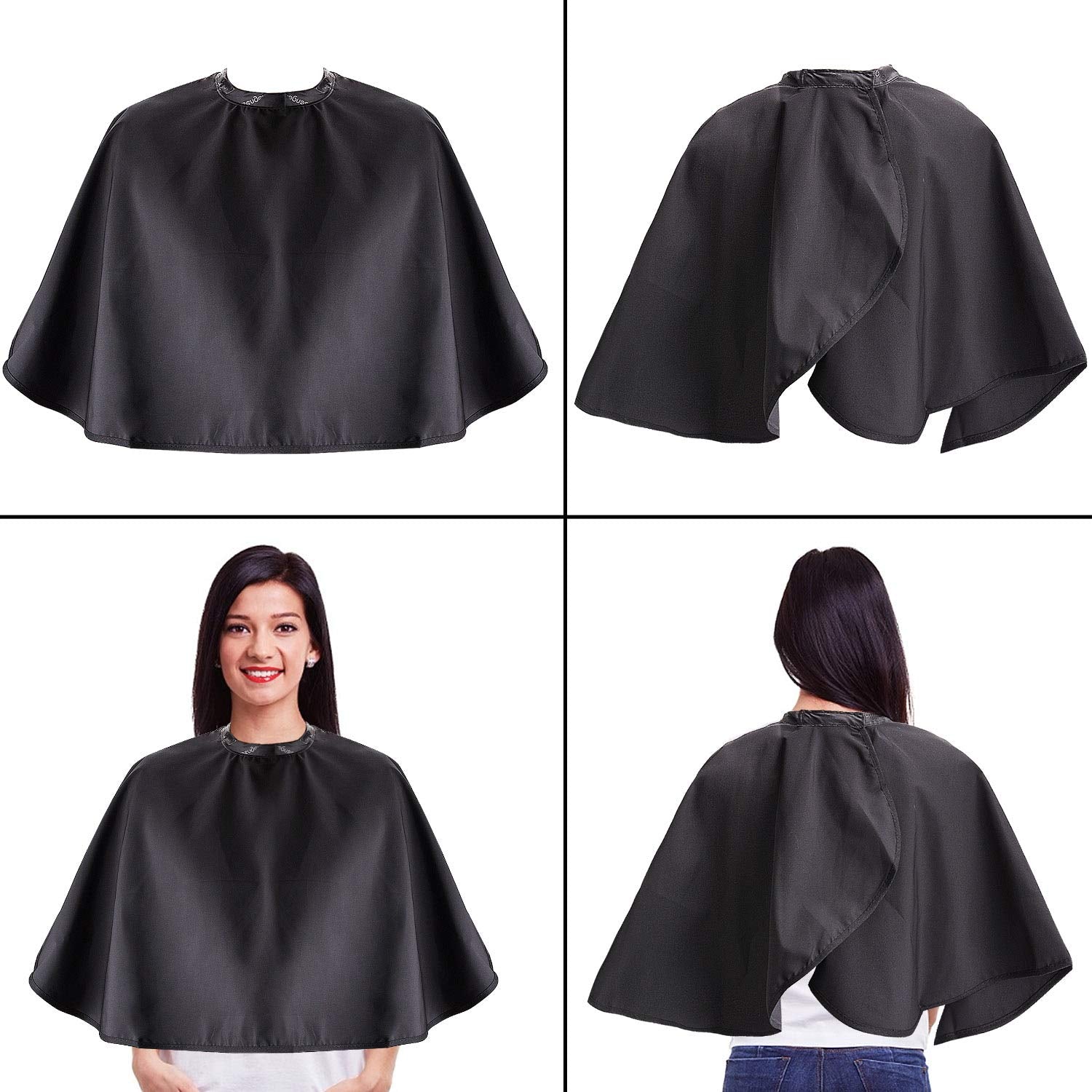 Side profile view of Noverlife lightweight makeover cape on client
