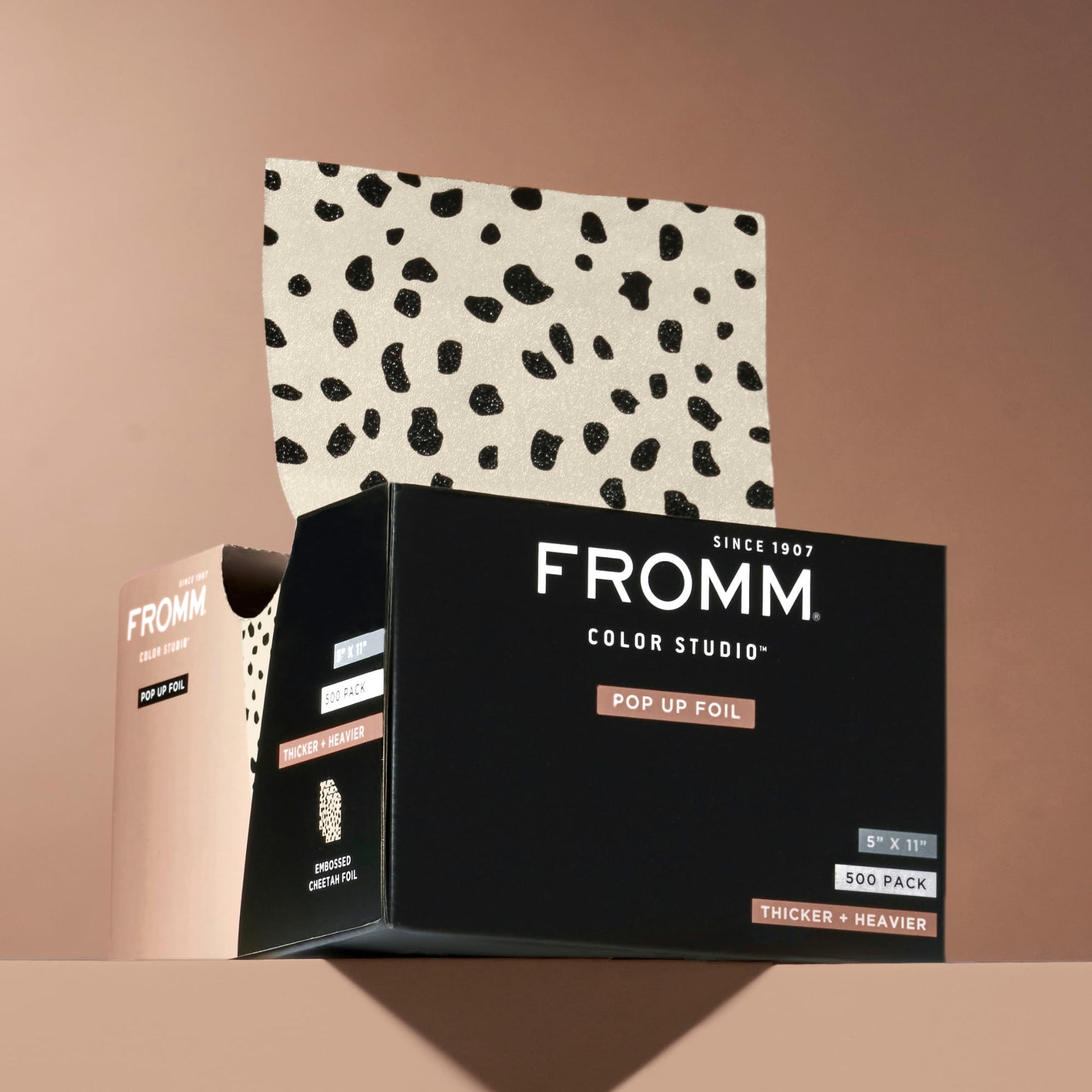 Close up of Fromm cheetah print embossed foil texture