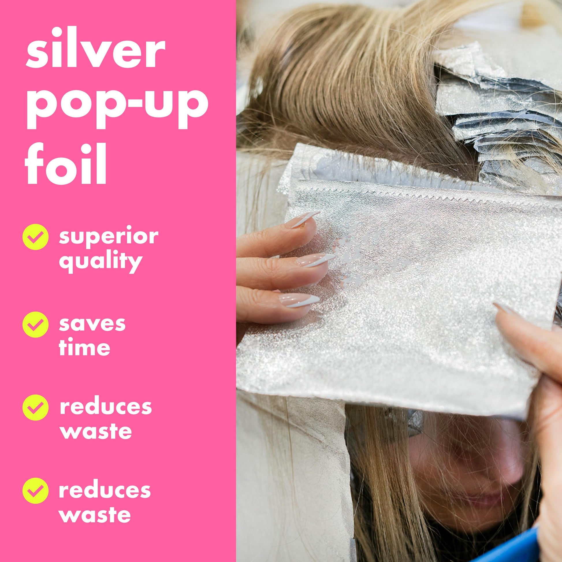 Colortrak pop-up foil dispenser box open with silver sheets