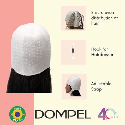 Close up of reinforced holes on Dompel highlight hair cap