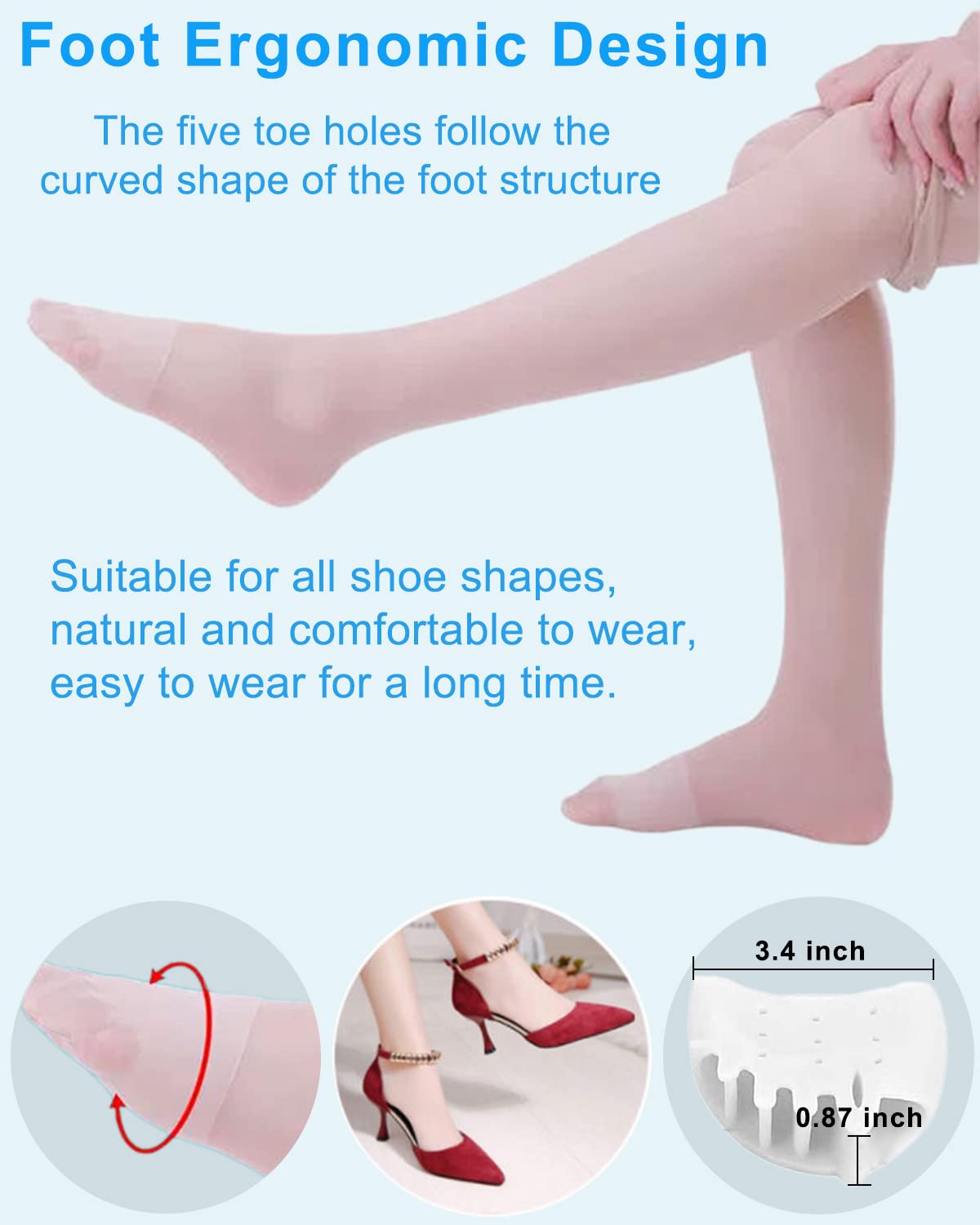 Close up view of high elasticity SEBS material toe spacers