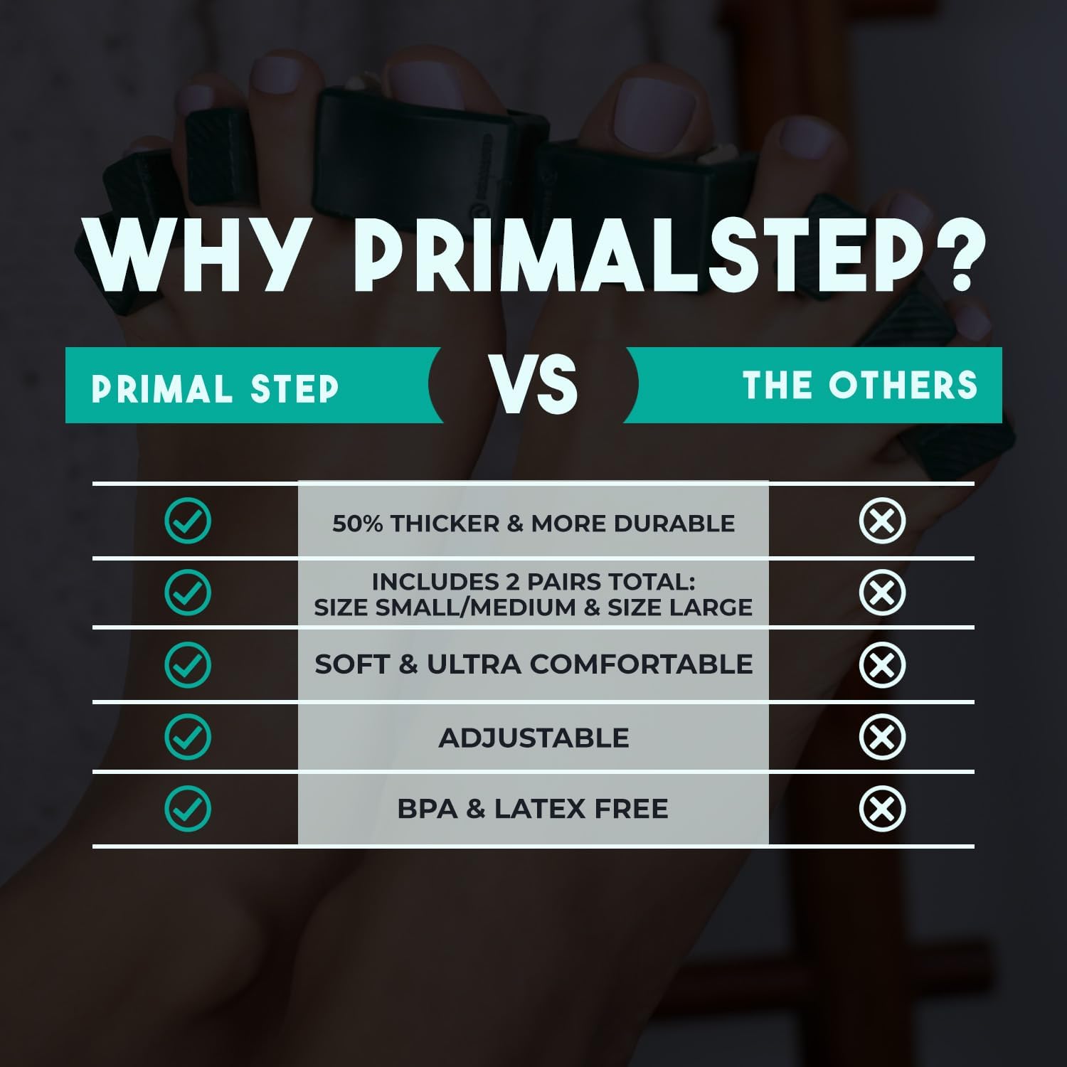PrimalStep gel toe spreaders showing thickness and texture