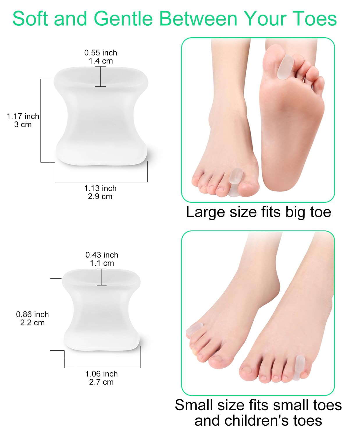 Silicone toe spacers for hammertoe alignment and comfort