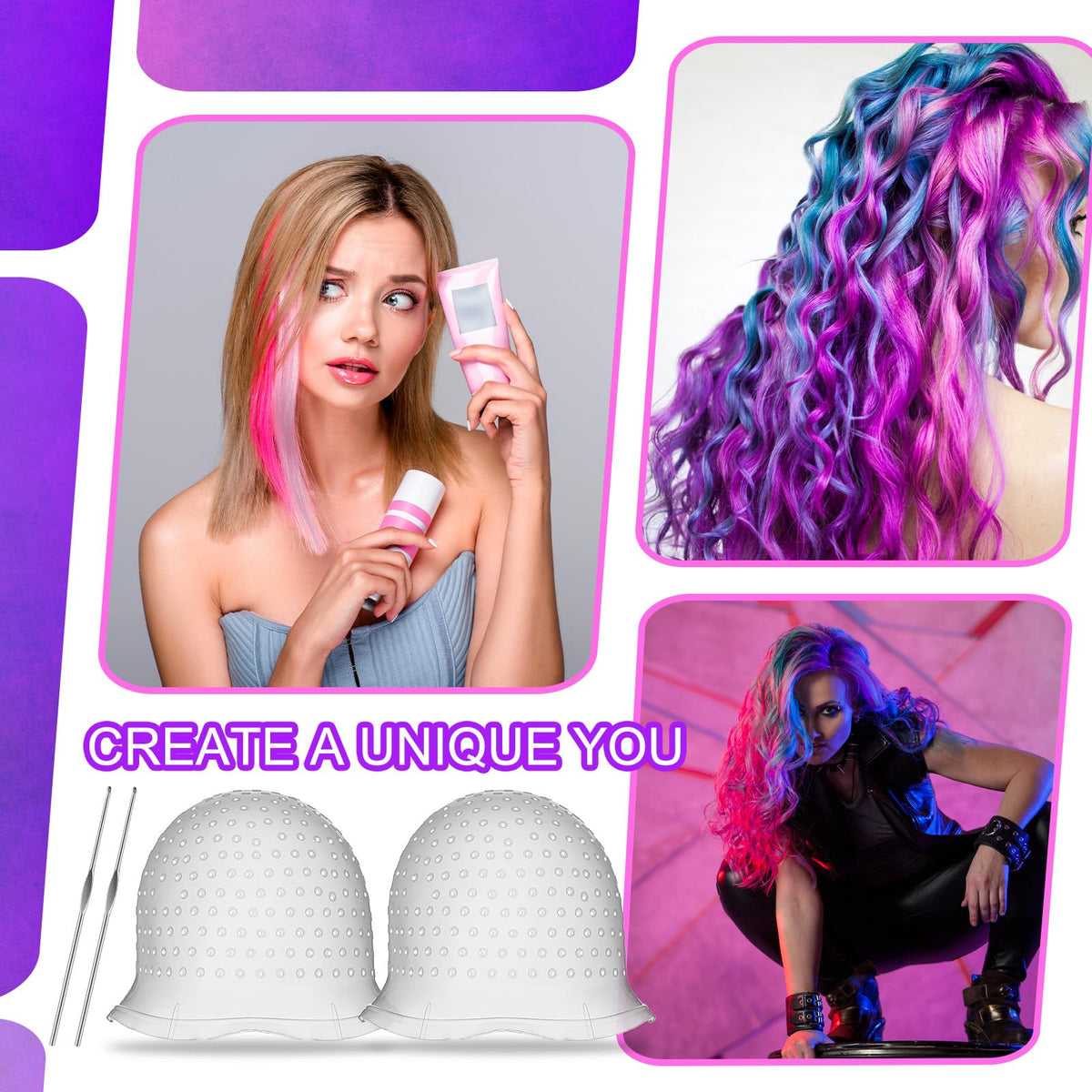 Using a metal hook to pull hair through a silicone highlight cap