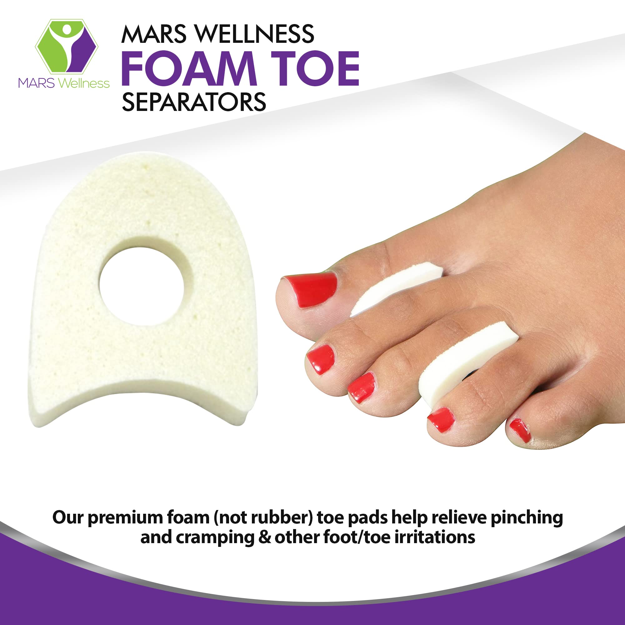Mars Wellness foam toe spacers inside shoe for comfort