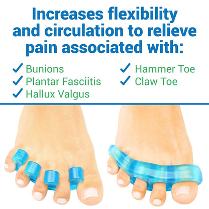 VIVEsole silicone gel toe stretchers being worn on feet