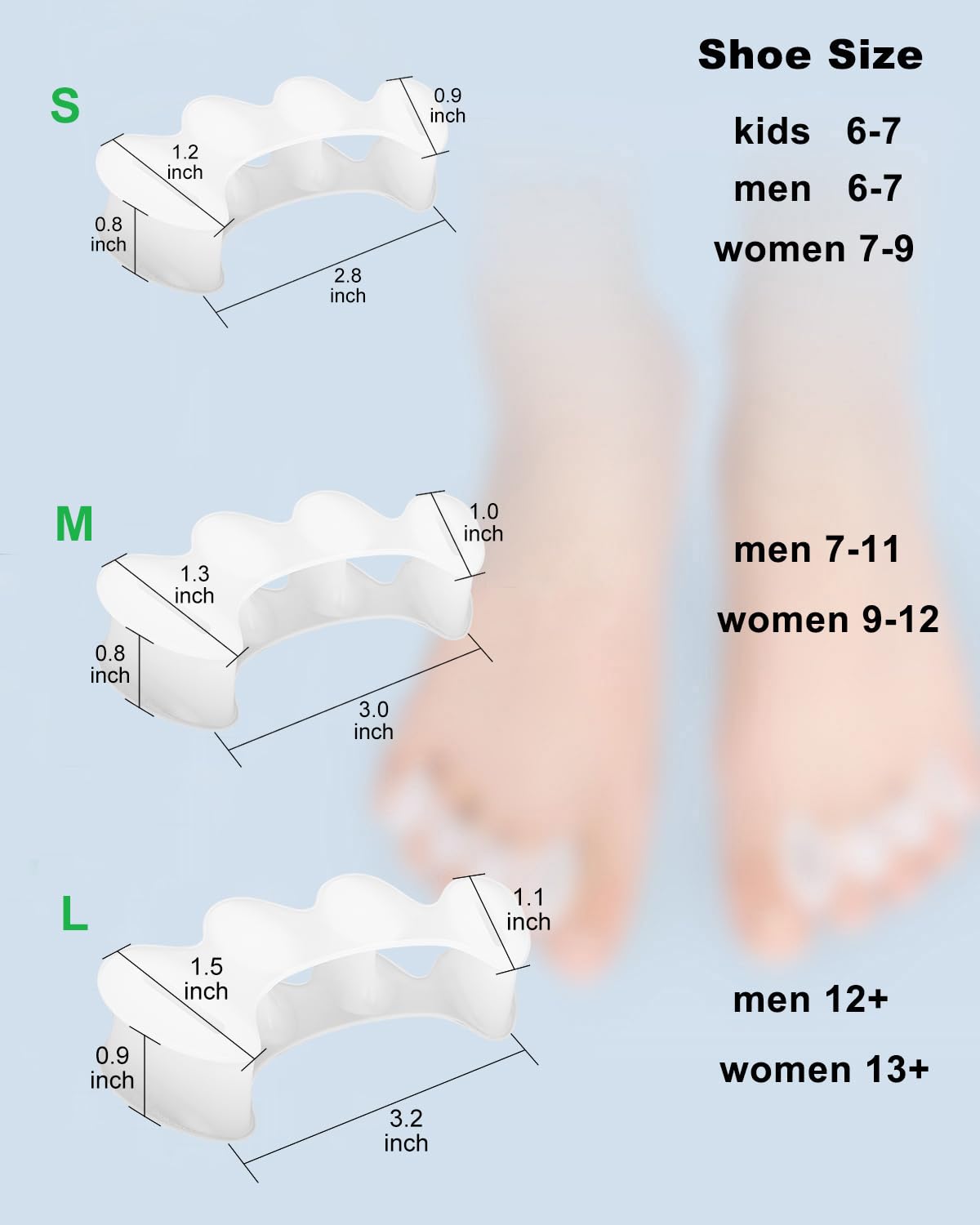 Golbylicc toe spacers showing soft flexible silicone material