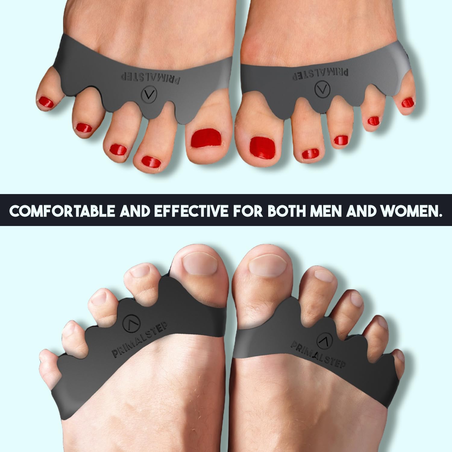PrimalStep bunion correctors worn inside athletic shoes