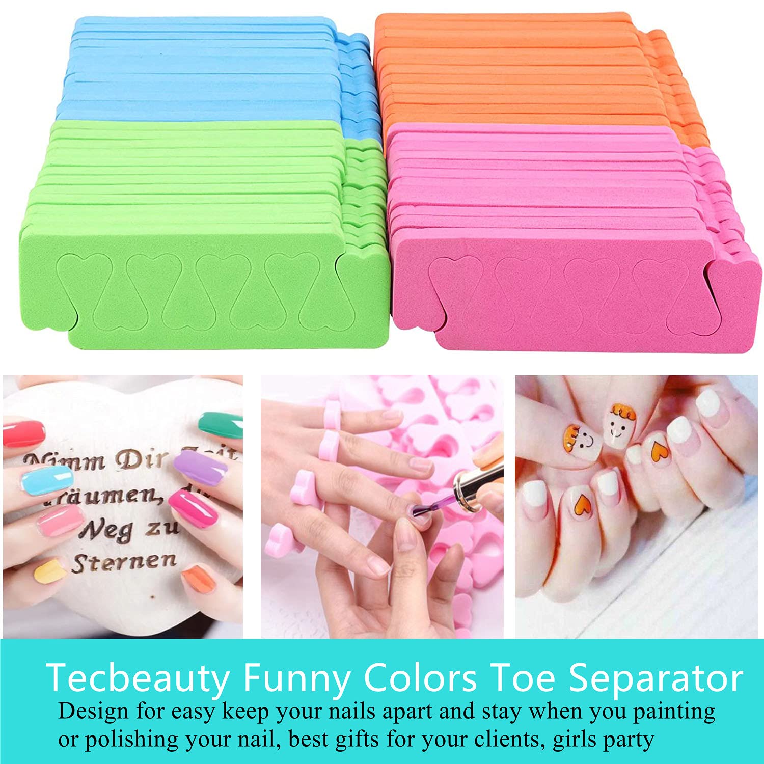 Assorted colors of Tecbeauty foam pedicure toe separators