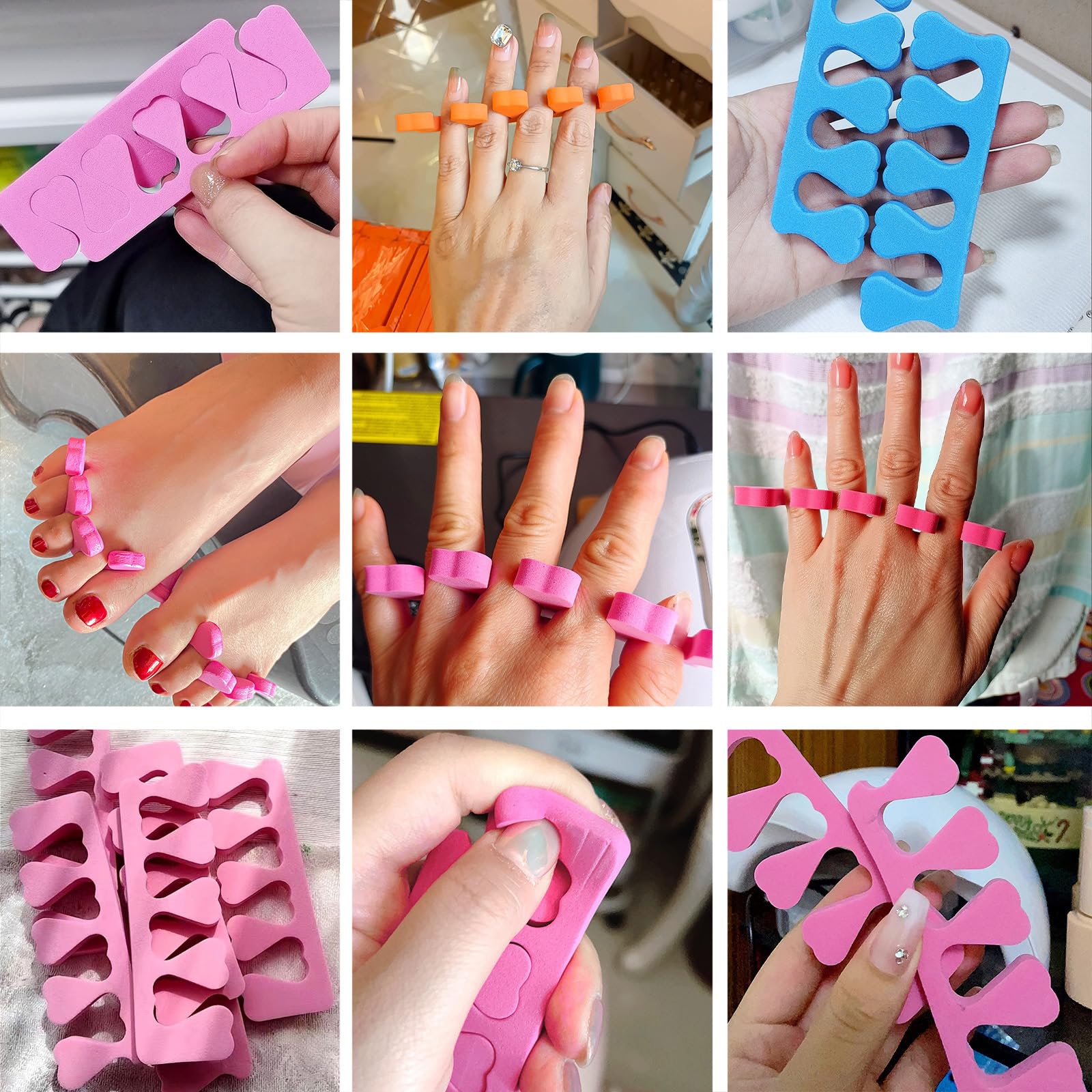Professional nail art setup with colorful toe separators