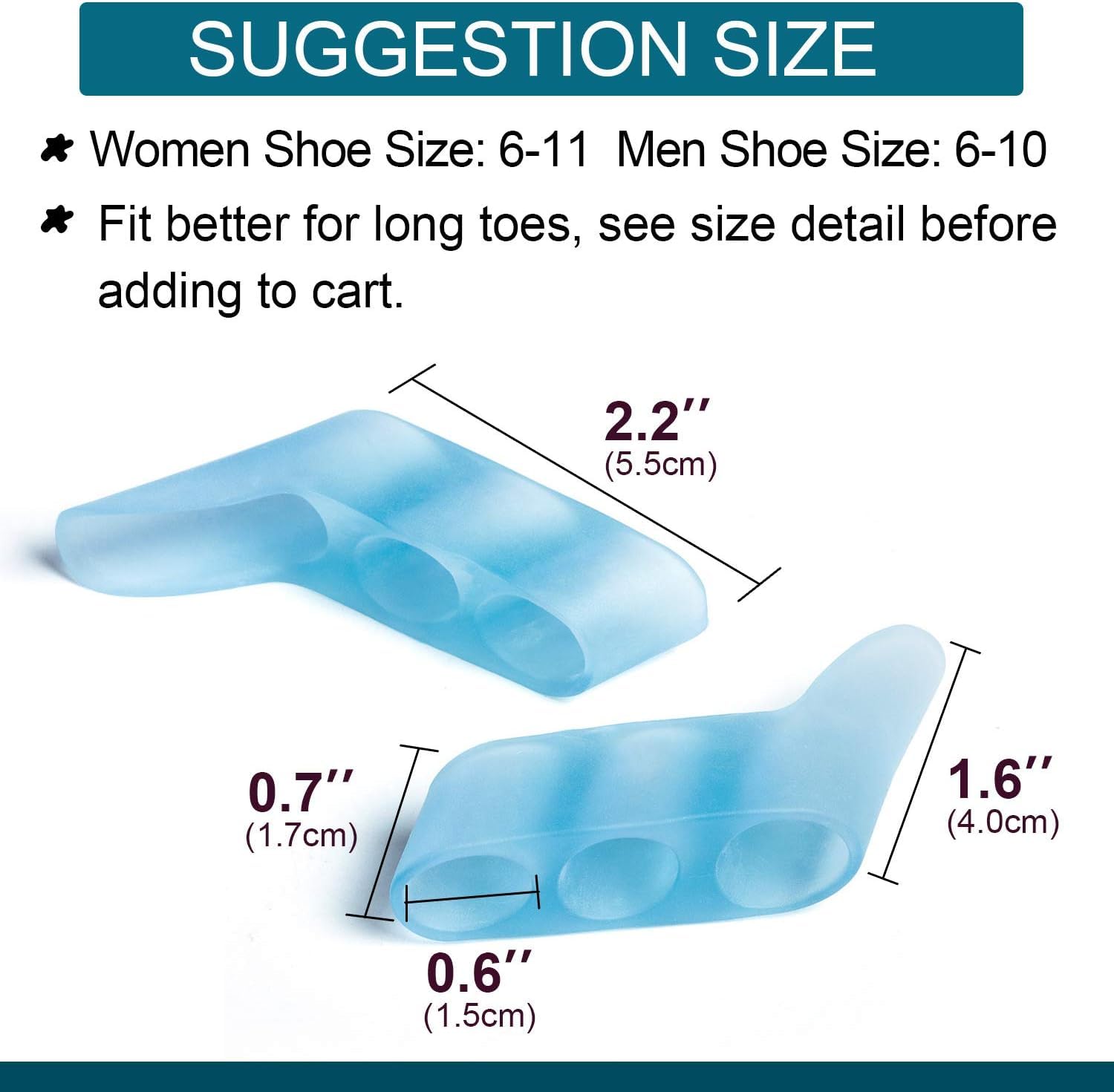 Povihome silicone toe spacers for overlapping toes