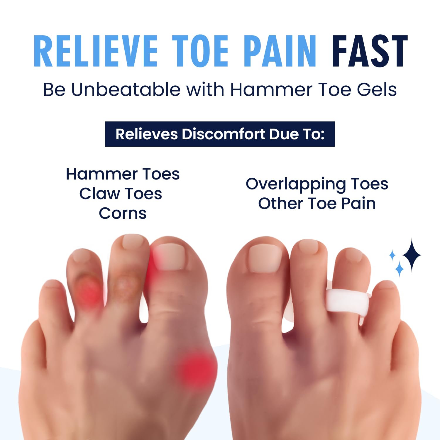 Two pairs of white hammer toe gel cushions on white background