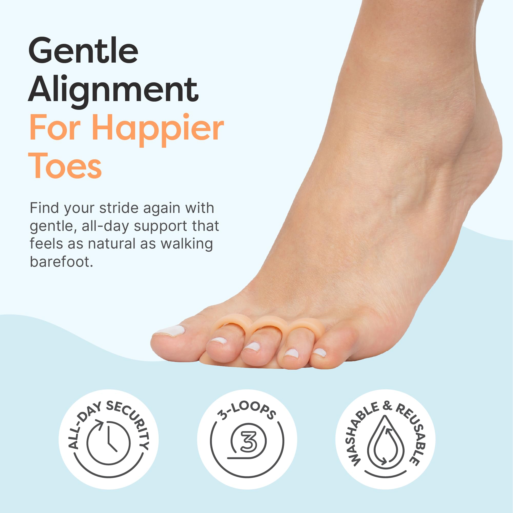 Side view of ZenToes beige gel toe separator for foot alignment