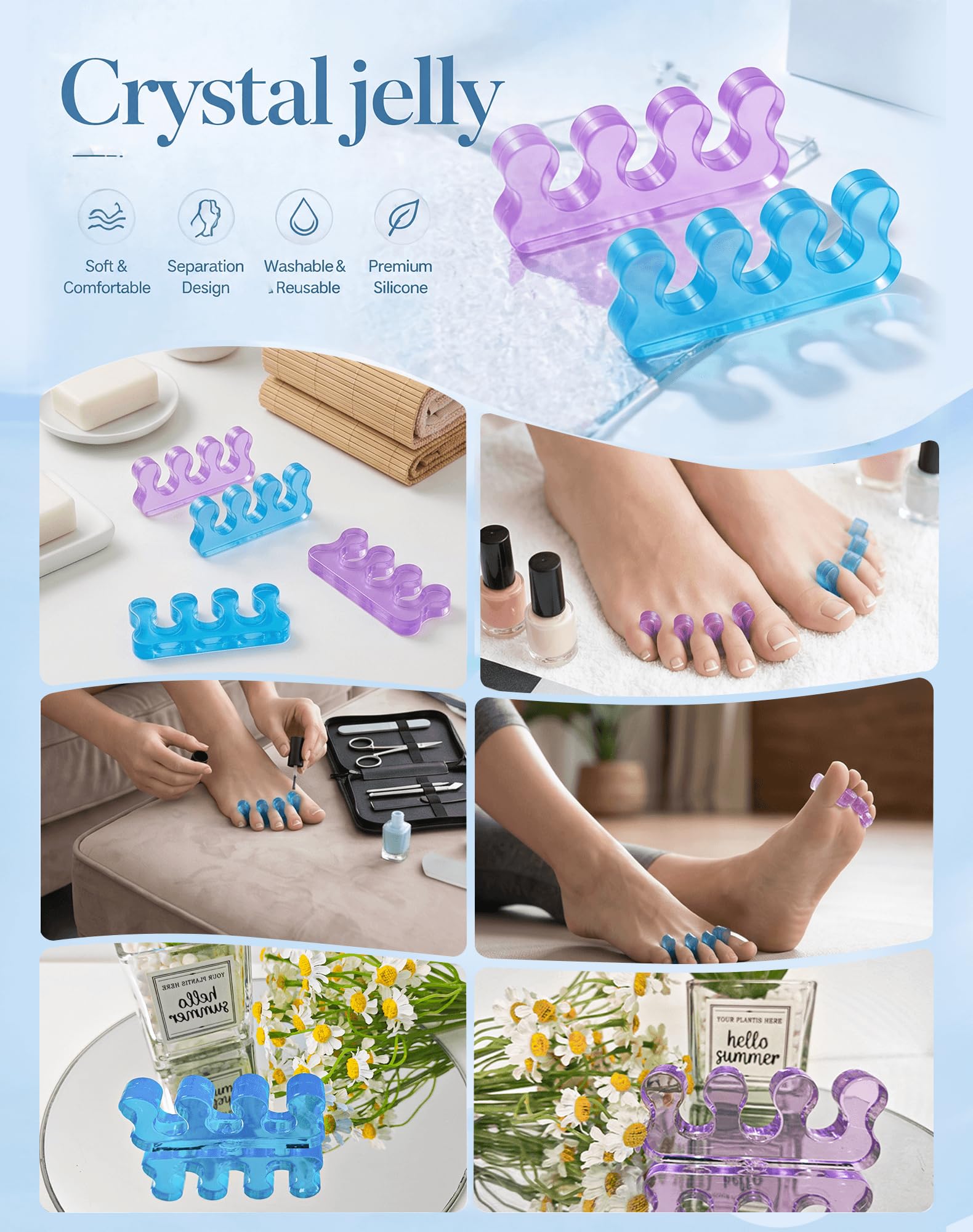 Reusable toe separators for bunion and overlapping toe relief